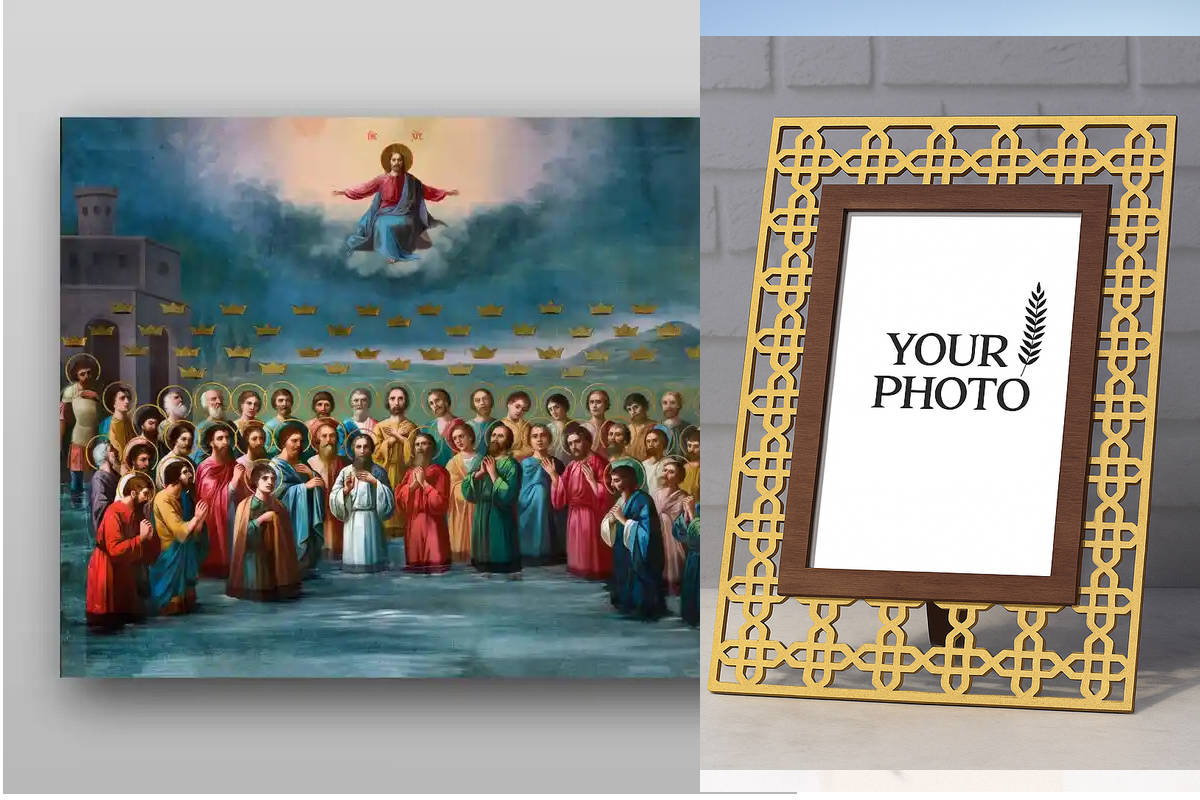 Εικόνα Ορθοδοξίας Πολυτελείας  με  σχεδιο Σταυρούς μαζι με  Βάση σε  8 χρώματα με περίγραμμα χρυσό σε ξύλο Plywood (Πλακάζ)   με  βάση Σαράντα Μάρτυρες της Σεβαστής - Χειροποίητη Ελληνορθόδοξη , Κρεμαστή πλάκα βυζαντινής τέχνης, χριστιανική τέχνη Διάσταση