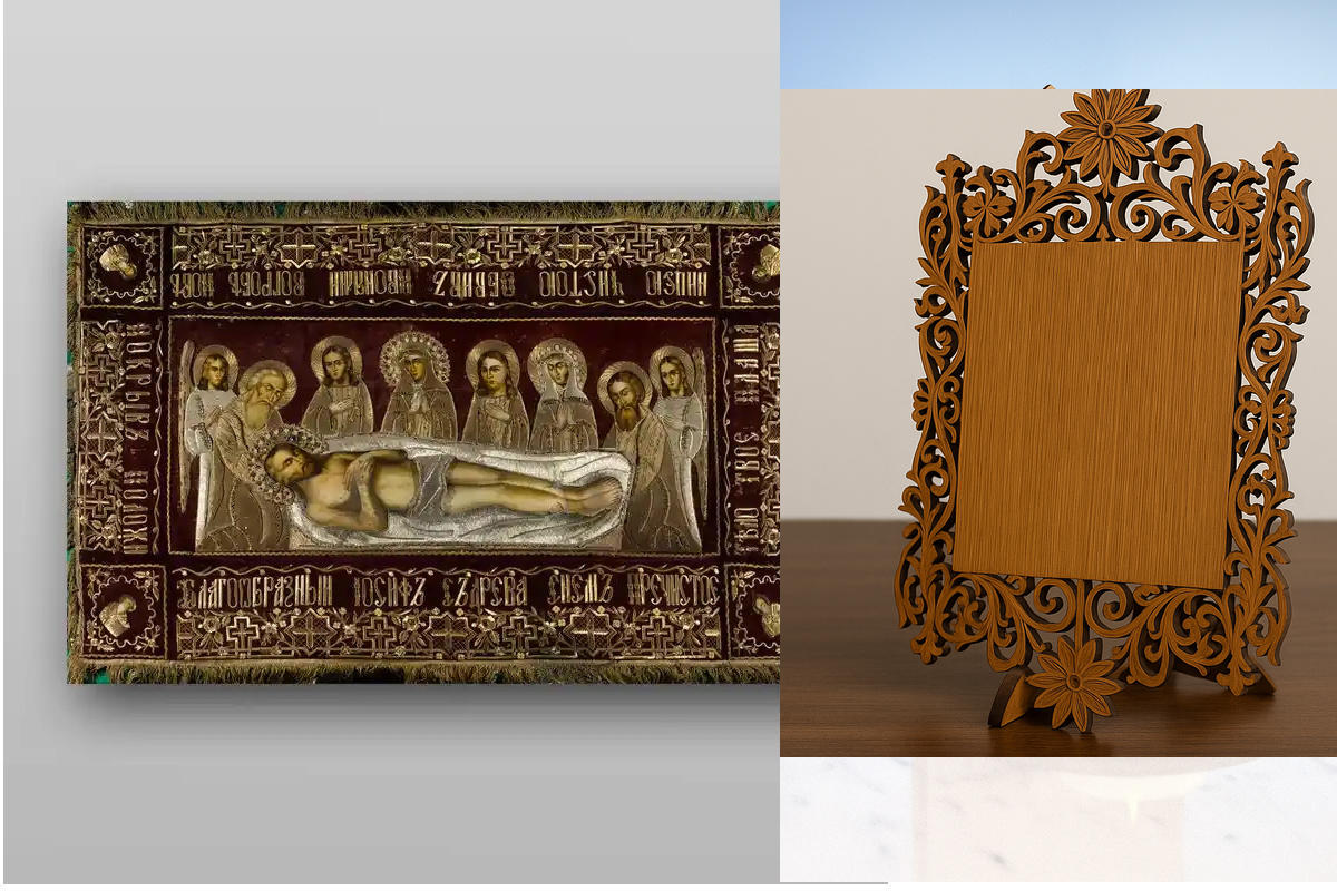 Σετ 2 τεμαχίων – Εικόνα Ορθοδοξίας Δαντέλα μαζι με  Βάση σε  8 χρώματα με περίγραμμα χρυσό σε ξύλο Plywood (Πλακάζ)   με  βάση Shroud of Jesus Christ - Χειροποίητη Ελληνορθόδοξη , Κρεμαστή πλάκα βυζαντινής τέχνης, χριστιανική τέχνη Διάσταση 26x20 cm (10,2