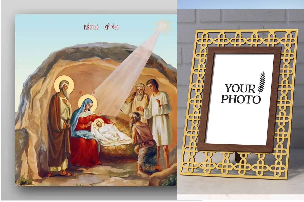 Εικόνα Ορθοδοξίας Πολυτελείας  με  σχεδιο Σταυρούς μαζι με  Βάση σε  8 χρώματα με περίγραμμα χρυσό σε ξύλο Plywood (Πλακάζ)   με  βάση Εικόνα της Γέννησης του Χριστού - Χειροποίητη Ελληνορθόδοξη , Κρεμαστή πλάκα βυζαντινής τέχνης, χριστιανική τέχνη Διάστα