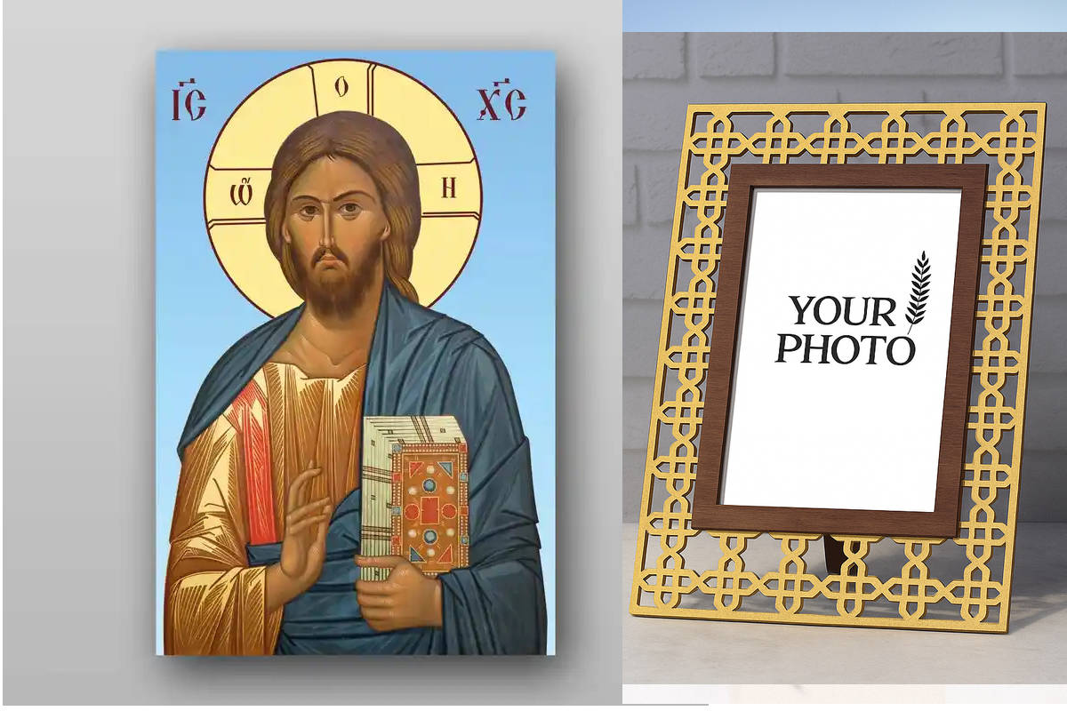 Εικόνα Ορθοδοξίας Πολυτελείας  με  σχεδιο Σταυρούς μαζι με  Βάση σε  8 χρώματα με περίγραμμα χρυσό σε ξύλο Plywood (Πλακάζ)   με  βάση Εικόνα του Ιησού Χριστού - Χειροποίητη Ελληνορθόδοξη , Κρεμαστή πλάκα βυζαντινής τέχνης, χριστιανική τέχνη Διάσταση 40x3