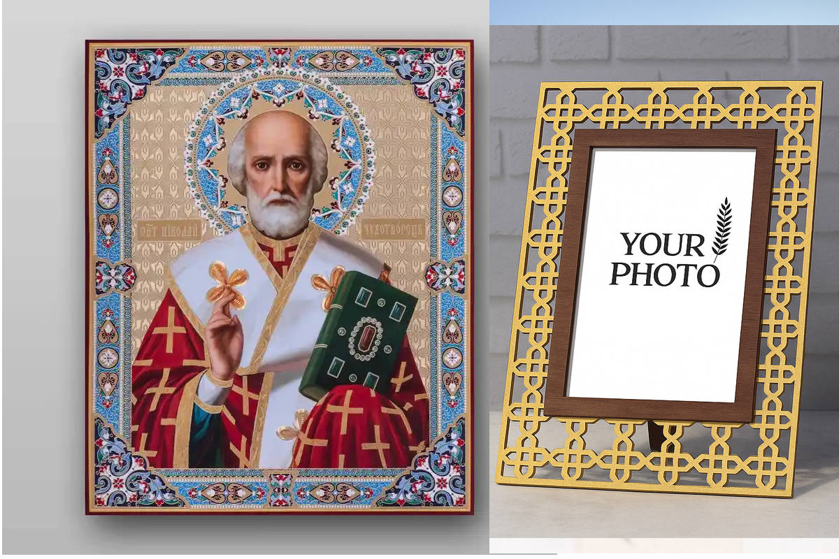 Εικόνα Ορθοδοξίας Πολυτελείας  με  σχεδιο Σταυρούς μαζι με  Βάση σε  8 χρώματα με περίγραμμα χρυσό σε ξύλο Plywood (Πλακάζ)   με  βάση Εικόνα του Αγίου Νικολάου - Χειροποίητη Ελληνορθόδοξη , Κρεμαστή πλάκα βυζαντινής τέχνης, χριστιανική τέχνη Διάσταση 40x