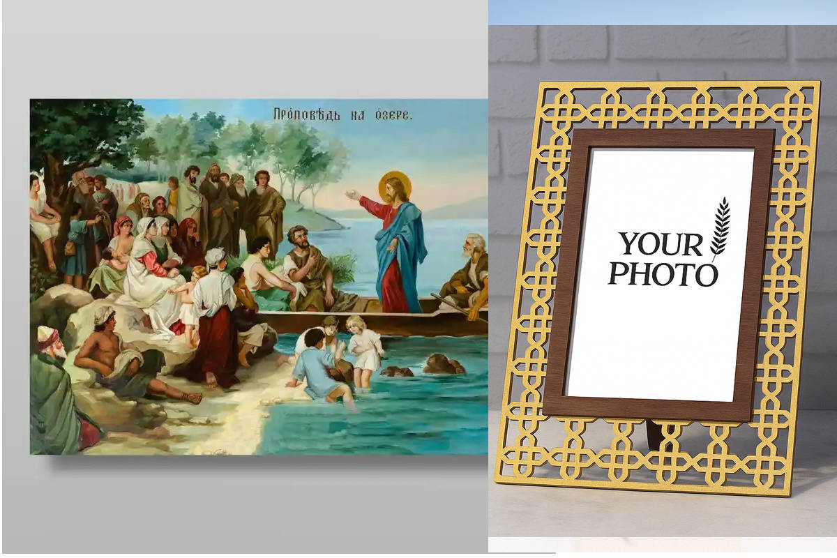 Εικόνα Ορθοδοξίας Πολυτελείας  με  σχεδιο Σταυρούς μαζι με  Βάση σε  8 χρώματα με περίγραμμα χρυσό σε ξύλο Plywood (Πλακάζ)   με  βάση Κήρυγμα για τη λίμνη Χειροποίητη Ελληνορθόδοξη , Κρεμαστή πλάκα βυζαντινής τέχνης, χριστιανική τέχνη Διάσταση 40x30 cm (