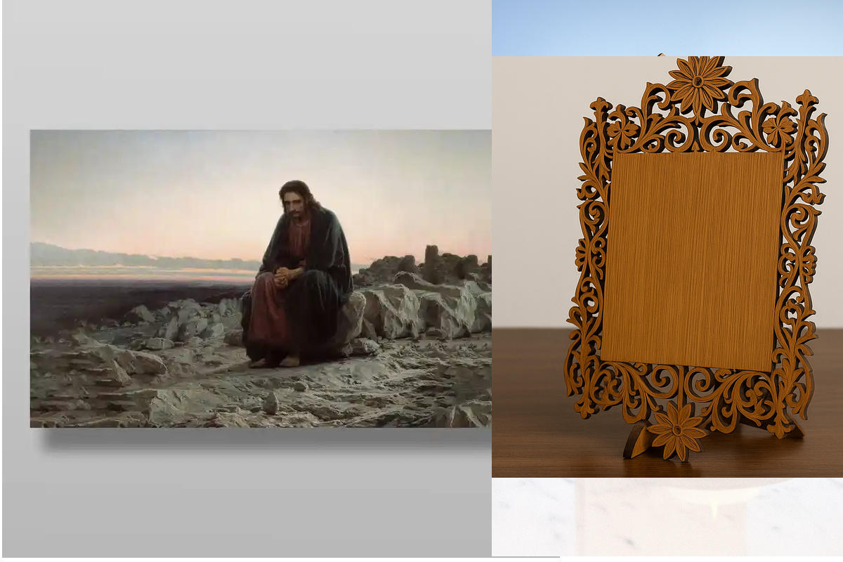 Εικόνα Ορθοδοξίας Δαντέλα μαζι με  Βάση σε  8 χρώματα με περίγραμμα χρυσό σε ξύλο Plywood (Πλακάζ)   με  βάση Ο Χριστός στην έρημο Χειροποίητη Ελληνορθόδοξη , Κρεμαστή πλάκα βυζαντινής τέχνης, χριστιανική τέχνη Διάσταση 40x30 cm (15,8 x 11,8 ίντσες) INTRA