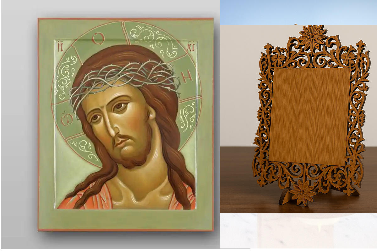 Εικόνα Ορθοδοξίας Δαντέλα μαζι με  Βάση σε  8 χρώματα με περίγραμμα χρυσό σε ξύλο Plywood (Πλακάζ)   με  βάση Ο Ιησούς Χριστός σε ένα αγκάθινο στεφάνι κατεβάστε το ψηφιακό Χειροποίητη Ελληνορθόδοξη , Κρεμαστή πλάκα βυζαντινής τέχνης, χριστιανική τέχνη Διά