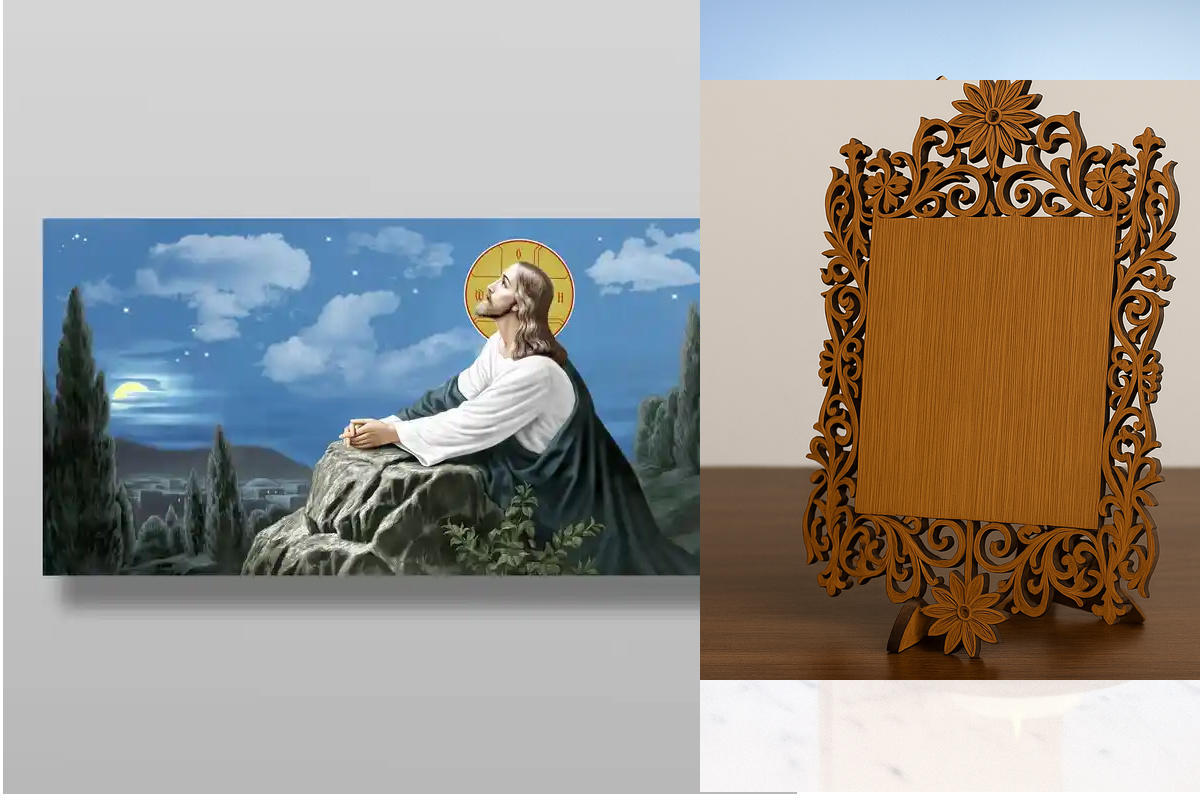 Εικόνα Ορθοδοξίας Δαντέλα μαζι με  Βάση σε  8 χρώματα με περίγραμμα χρυσό σε ξύλο Plywood (Πλακάζ)   με  βάση Προσευχή για το Δισκοπότηρο Χειροποίητη Ελληνορθόδοξη , Κρεμαστή πλάκα βυζαντινής τέχνης, χριστιανική τέχνη Διάσταση 40x30 cm (15,8 x 11,8 ίντσες