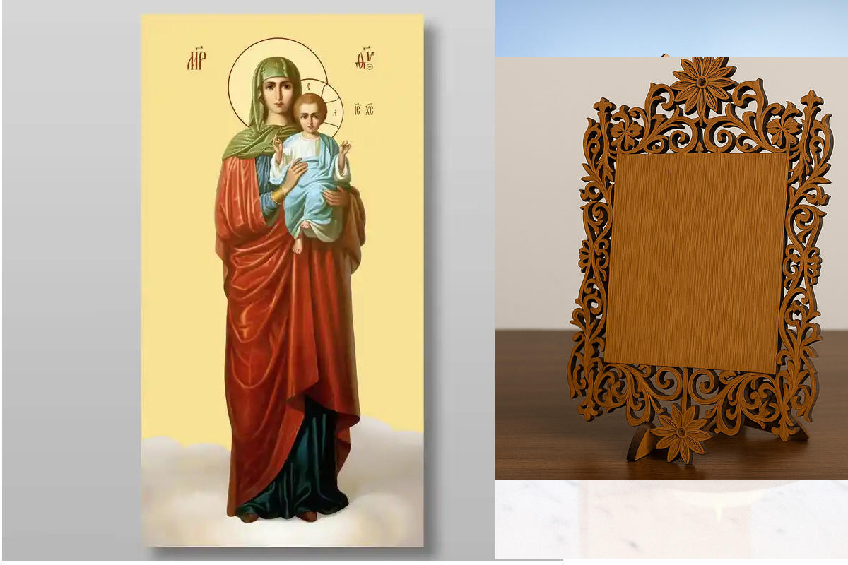 Σετ 2 τεμαχίων – Εικόνα Ορθοδοξίας Δαντέλα μαζι με  Βάση σε  8 χρώματα με περίγραμμα χρυσό σε ξύλο Plywood (Πλακάζ)   με  βάση The Mother of God Blessed Heaven Χειροποίητη Ελληνορθόδοξη , Κρεμαστή πλάκα βυζαντινής τέχνης, χριστιανική τέχνη Διάσταση 26x20