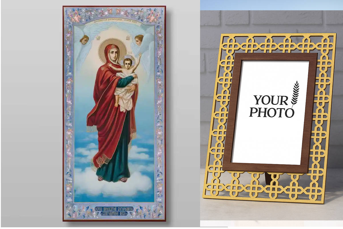 Σετ 2 τεμαχίων – Εικόνα Ορθοδοξίας Πολυτελείας  με  σχεδιο Σταυρούς μαζι με  Βάση σε  8 χρώματα με περίγραμμα χρυσό σε ξύλο Plywood (Πλακάζ)   με  βάση The Mother of God Blessed Heaven Χειροποίητη Ελληνορθόδοξη , Κρεμαστή πλάκα βυζαντινής τέχνης, χριστιαν