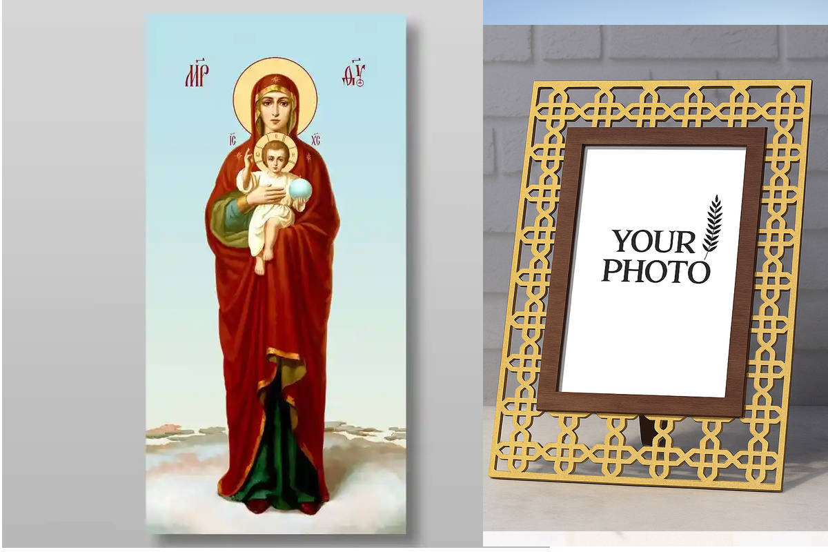 Εικόνα Ορθοδοξίας Πολυτελείας  με  σχεδιο Σταυρούς μαζι με  Βάση σε  8 χρώματα με περίγραμμα χρυσό σε ξύλο Plywood (Πλακάζ)   με  βάση Η Μητέρα του Θεού Valaamskaya Χειροποίητη Ελληνορθόδοξη , Κρεμαστή πλάκα βυζαντινής τέχνης, χριστιανική τέχνη Διάσταση 5