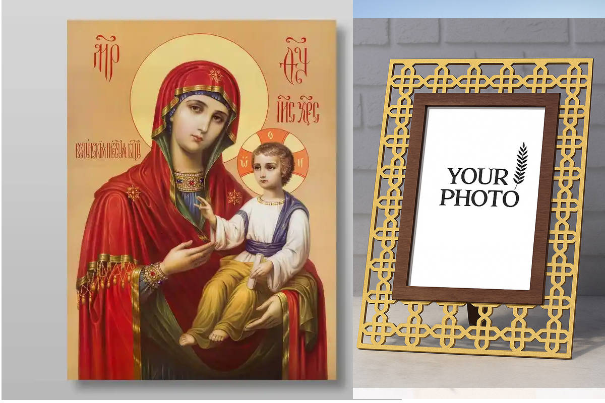 Εικόνα Ορθοδοξίας Πολυτελείας  με  σχεδιο Σταυρούς μαζι με  Βάση σε  8 χρώματα με περίγραμμα χρυσό σε ξύλο Plywood (Πλακάζ)   με  βάση Η Μητέρα του Θεού Volynskaya Χειροποίητη Ελληνορθόδοξη , Κρεμαστή πλάκα βυζαντινής τέχνης, χριστιανική τέχνη Διάσταση 10