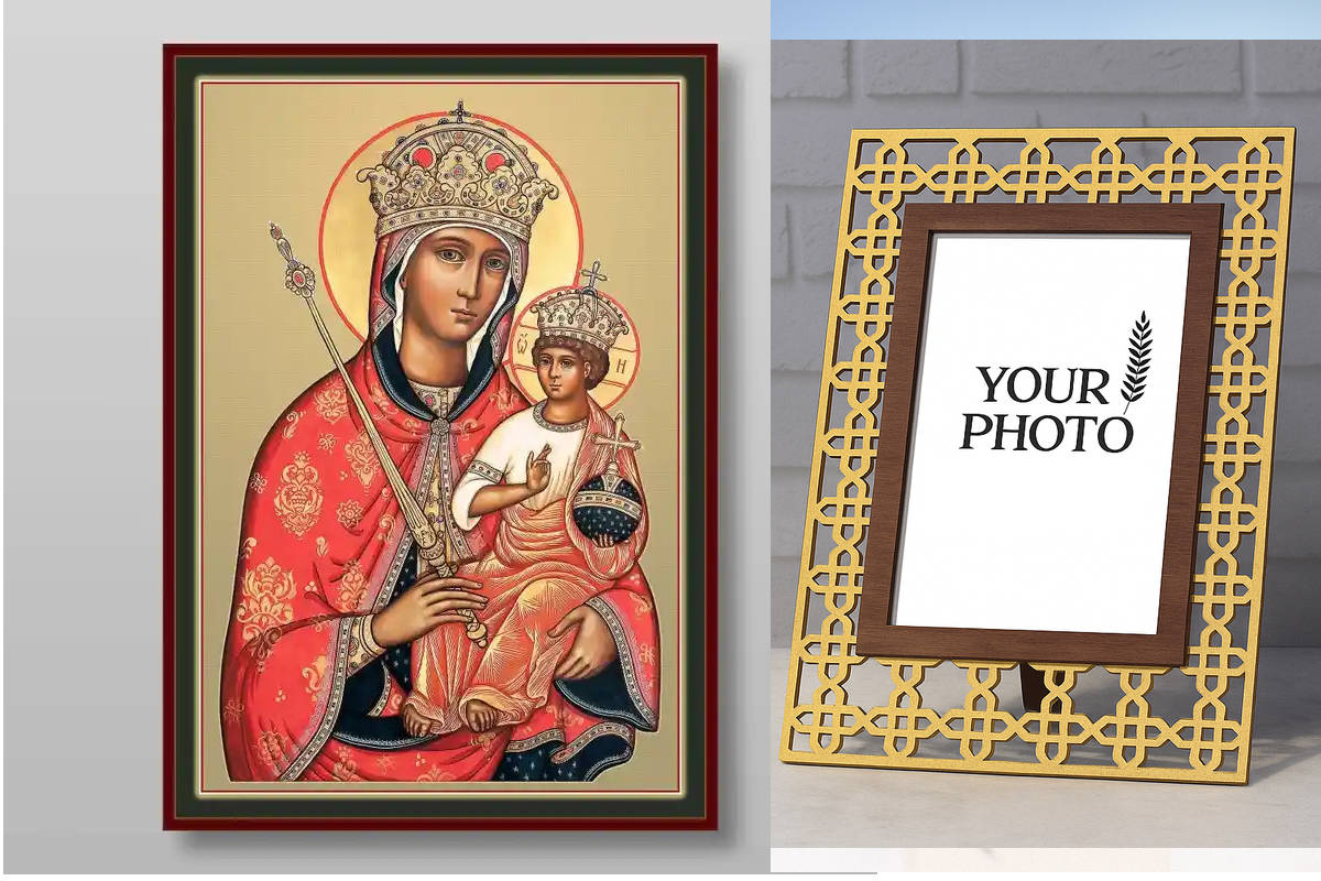 Εικόνα Ορθοδοξίας Πολυτελείας  με  σχεδιο Σταυρούς μαζι με  Βάση σε  8 χρώματα με περίγραμμα χρυσό σε ξύλο Plywood (Πλακάζ)   με  βάση Εικόνα της Θεοτόκου του Γαλατά Χειροποίητη Ελληνορθόδοξη , Κρεμαστή πλάκα βυζαντινής τέχνης, χριστιανική τέχνη Διάσταση