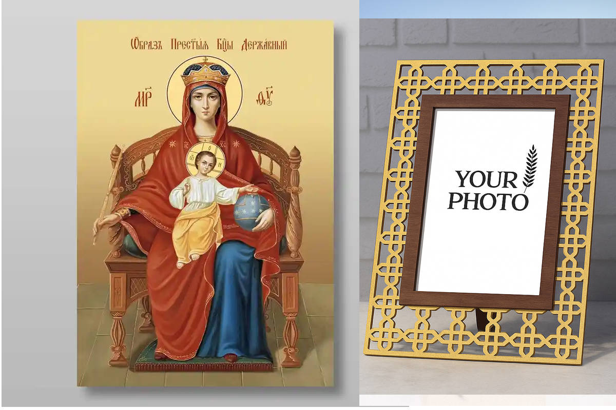 Εικόνα Ορθοδοξίας Πολυτελείας  με  σχεδιο Σταυρούς μαζι με  Βάση σε  8 χρώματα με περίγραμμα χρυσό σε ξύλο Plywood (Πλακάζ)   με  βάση Εικόνα της Θεοτόκου της βασιλεύουσας Χειροποίητη Ελληνορθόδοξη , Κρεμαστή πλάκα βυζαντινής τέχνης, χριστιανική τέχνη Διά