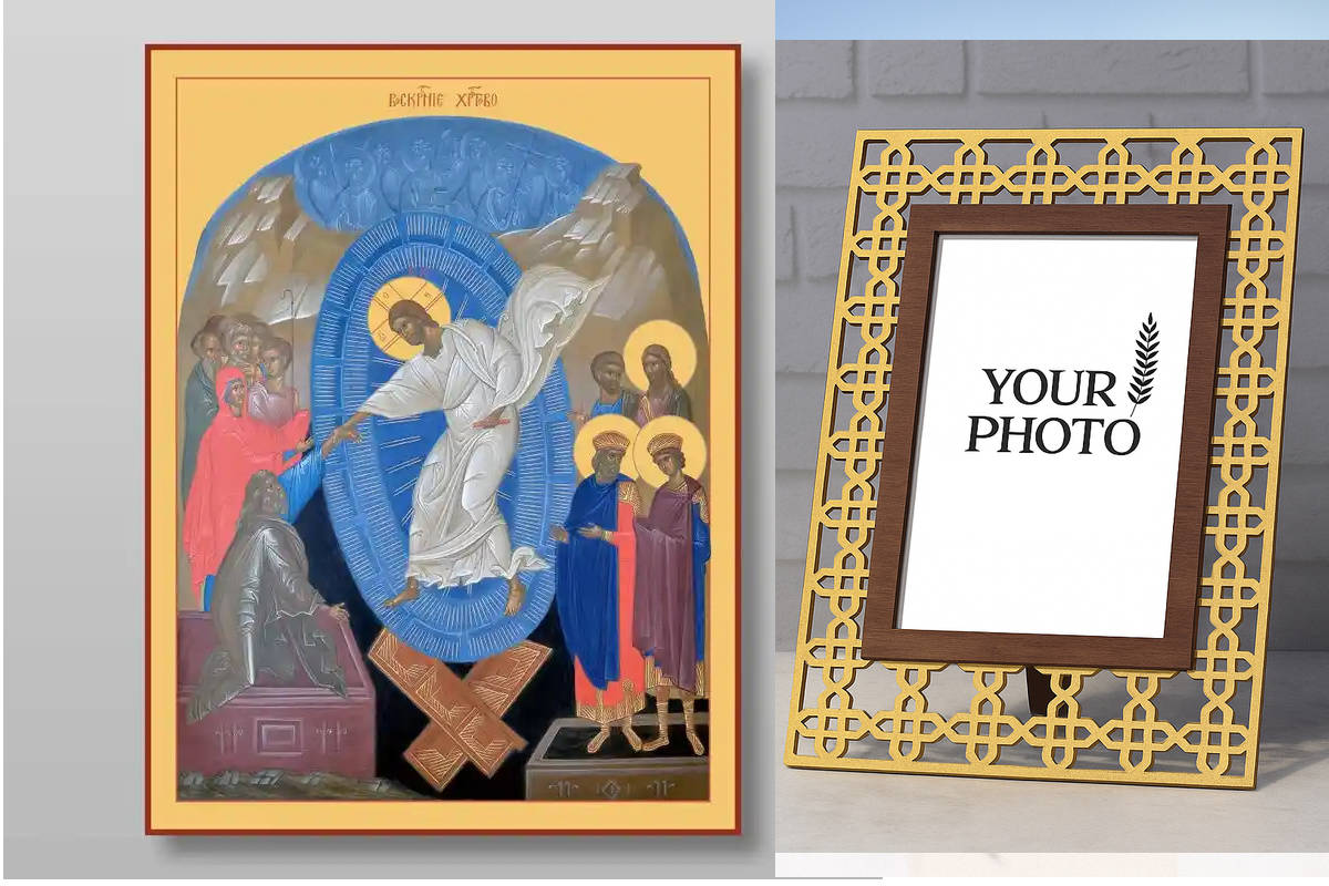 Εικόνα Ορθοδοξίας Πολυτελείας  με  σχεδιο Σταυρούς μαζι με  Βάση σε  8 χρώματα με περίγραμμα χρυσό σε ξύλο Plywood (Πλακάζ)   με  βάση Ανάσταση Χριστού. Το Harrowing of Hades Χειροποίητη Ελληνορθόδοξη , Κρεμαστή πλάκα βυζαντινής τέχνης, χριστιανική τέχνη