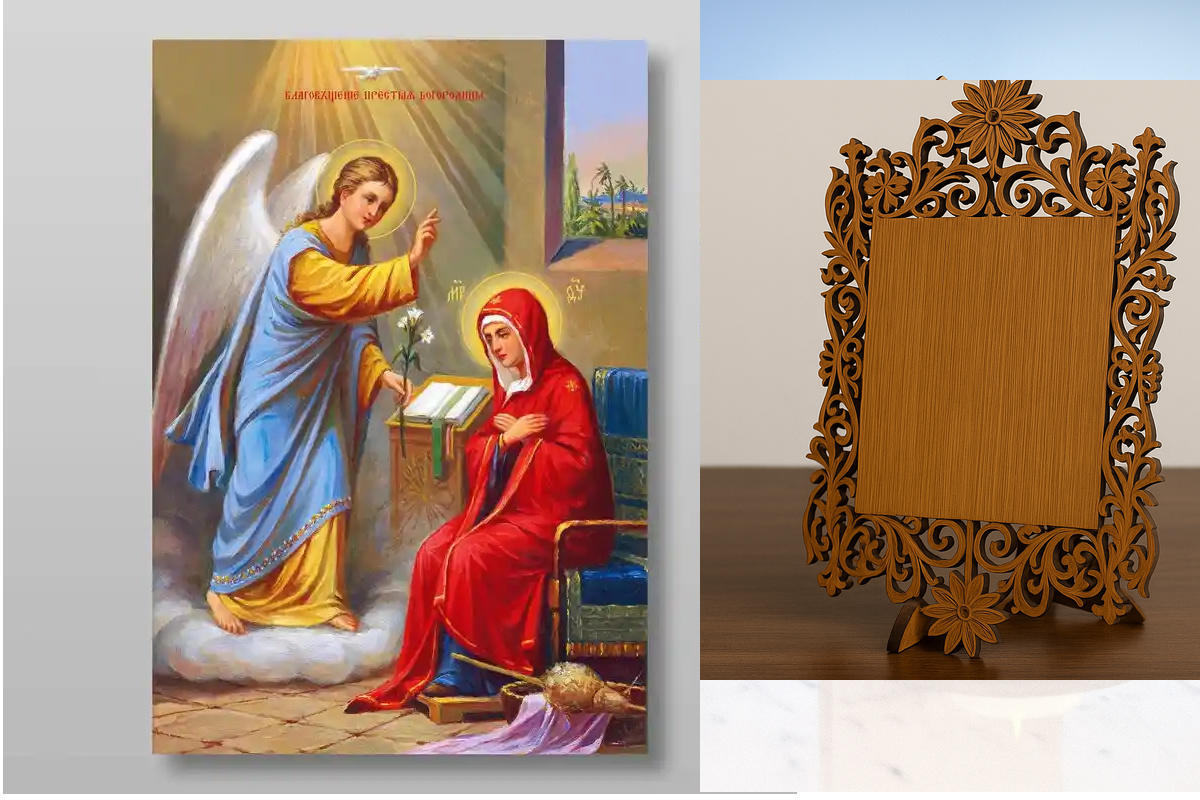 Εικόνα Ορθοδοξίας Δαντέλα μαζι με  Βάση σε  8 χρώματα με περίγραμμα χρυσό σε ξύλο Plywood (Πλακάζ)   με  βάση Ευαγγελισμού για  ορθόδοξης εικόνας.Χειροποίητη Ελληνορθόδοξη , Κρεμαστή πλάκα βυζαντινής τέχνης, χριστιανική τέχνη Διάσταση 40x30 cm (15,8 x 11,