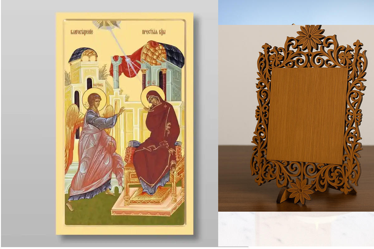 Εικόνα Ορθοδοξίας Δαντέλα μαζι με  Βάση σε  8 χρώματα με περίγραμμα χρυσό σε ξύλο Plywood (Πλακάζ)   με  βάση Ευαγγελισμού για  ορθόδοξης εικόνας.Χειροποίητη Ελληνορθόδοξη , Κρεμαστή πλάκα βυζαντινής τέχνης, χριστιανική τέχνη Διάσταση 50x40 cm (19,7 x 15,