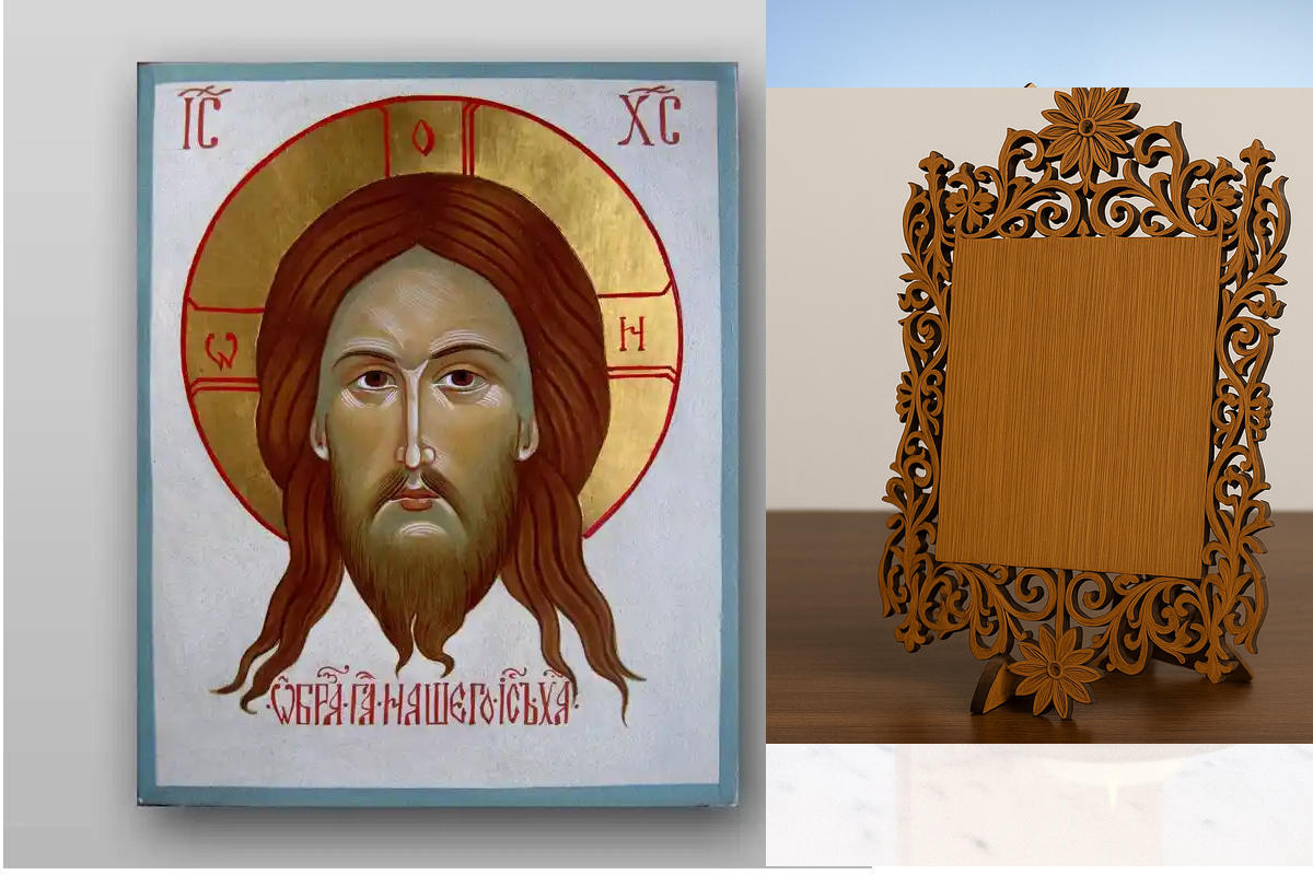 Σετ 2 τεμαχίων – Εικόνα Ορθοδοξίας Δαντέλα μαζι με  Βάση σε  8 χρώματα με περίγραμμα χρυσό σε ξύλο Plywood (Πλακάζ)   με  βάση Το Savior Not Made by Hands Χειροποίητη Ελληνορθόδοξη , Κρεμαστή πλάκα βυζαντινής τέχνης, χριστιανική τέχνη Διάσταση 15x11 cm (5