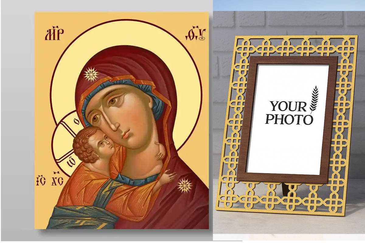 Εικόνα Ορθοδοξίας Πολυτελείας  με  σχεδιο Σταυρούς μαζι με  Βάση σε  8 χρώματα με περίγραμμα χρυσό σε ξύλο Plywood (Πλακάζ)   με  βάση Igorevskaya Εικόνα της Μητέρας του Θεού Χειροποίητη Ελληνορθόδοξη , Κρεμαστή πλάκα βυζαντινής τέχνης, χριστιανική τέχνη