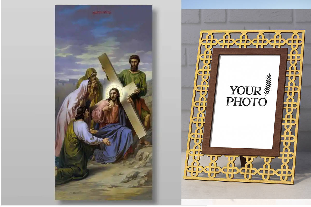 Εικόνα Ορθοδοξίας Πολυτελείας  με  σχεδιο Σταυρούς μαζι με  Βάση σε  8 χρώματα με περίγραμμα χρυσό σε ξύλο Plywood (Πλακάζ)   με  βάση Μεταφέροντας τον Σταυρό Χειροποίητη Ελληνορθόδοξη , Κρεμαστή πλάκα βυζαντινής τέχνης, χριστιανική τέχνη Διάσταση 40x30 c