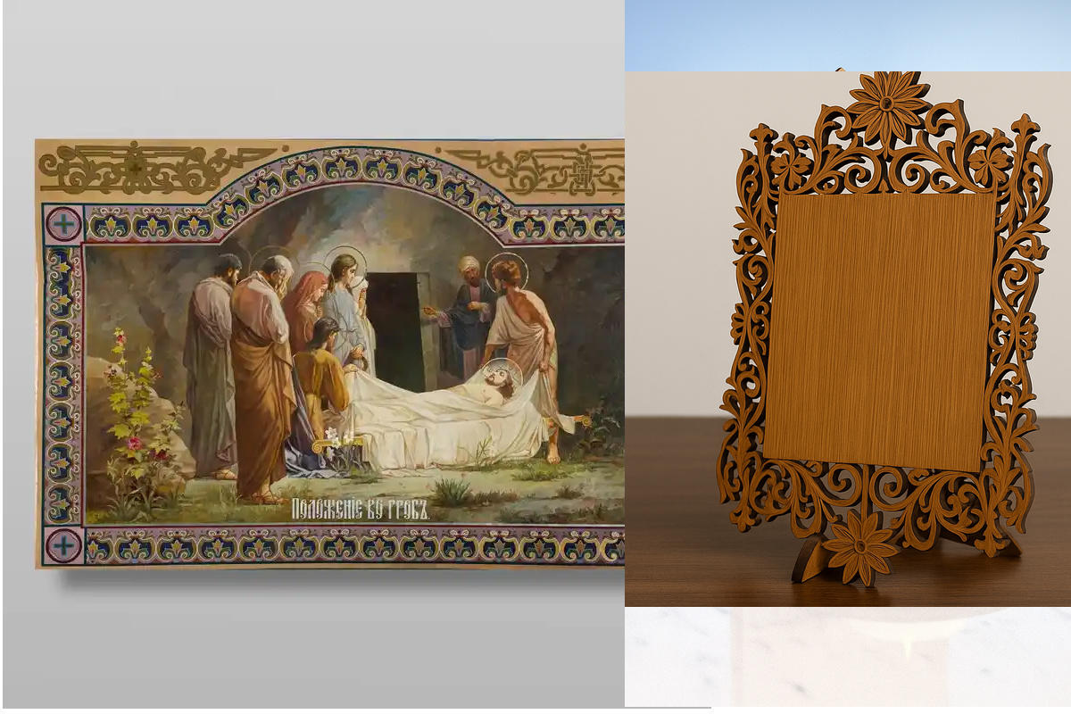 Εικόνα Ορθοδοξίας Δαντέλα μαζι με  Βάση σε  8 χρώματα με περίγραμμα χρυσό σε ξύλο Plywood (Πλακάζ)   με  βάση Τάφος για  ορθόδοξων πινάκων.Χειροποίητη Ελληνορθόδοξη , Κρεμαστή πλάκα βυζαντινής τέχνης, χριστιανική τέχνη Διάσταση 40x30 cm (15,8 x 11,8 ίντσε