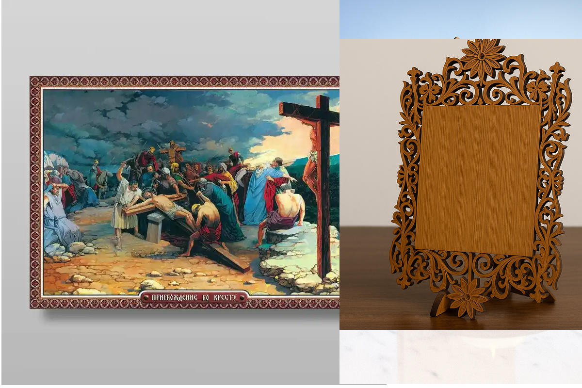 Εικόνα Ορθοδοξίας Δαντέλα μαζι με  Βάση σε  8 χρώματα με περίγραμμα χρυσό σε ξύλο Plywood (Πλακάζ)   με  βάση Nailing to the Cross Χειροποίητη Ελληνορθόδοξη , Κρεμαστή πλάκα βυζαντινής τέχνης, χριστιανική τέχνη Διάσταση 10x7 cm (3,9 x 2,8 ίντσες) INTRAEKk