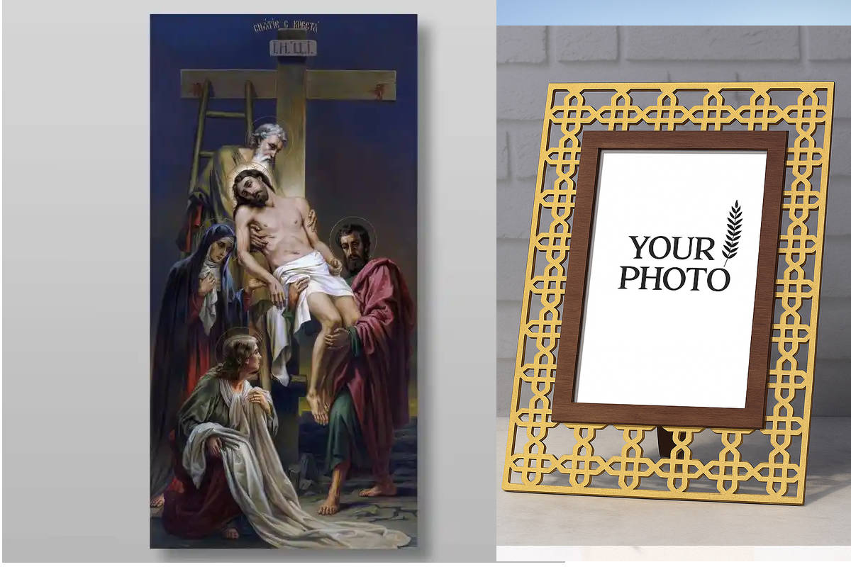 Εικόνα Ορθοδοξίας Πολυτελείας  με  σχεδιο Σταυρούς μαζι με  Βάση σε  8 χρώματα με περίγραμμα χρυσό σε ξύλο Plywood (Πλακάζ)   με  βάση Κάθοδος από τον Σταυρό Χειροποίητη Ελληνορθόδοξη , Κρεμαστή πλάκα βυζαντινής τέχνης, χριστιανική τέχνη Διάσταση 10x7 cm