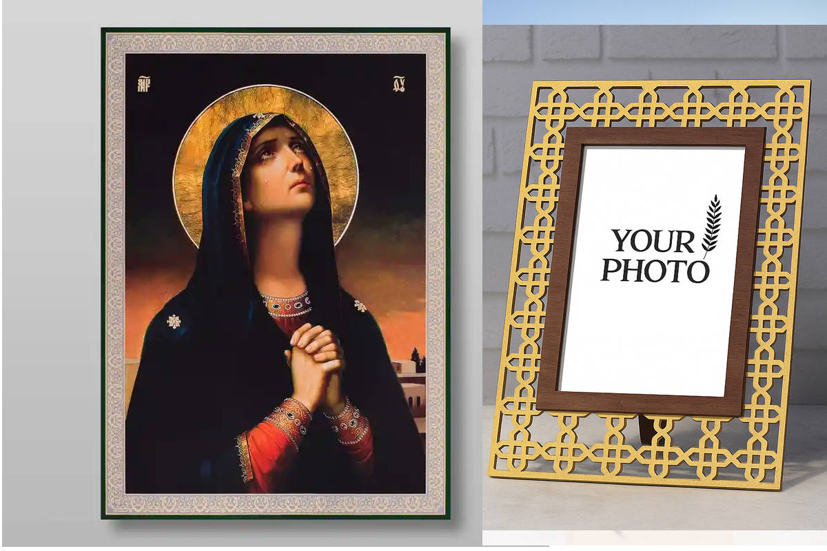 Εικόνα Ορθοδοξίας Πολυτελείας  με  σχεδιο Σταυρούς μαζι με  Βάση σε  8 χρώματα με περίγραμμα χρυσό σε ξύλο Plywood (Πλακάζ)   με  βάση Η Παναγία των Κλαίνων Χειροποίητη Ελληνορθόδοξη , Κρεμαστή πλάκα βυζαντινής τέχνης, χριστιανική τέχνη Διάσταση 40x30 cm