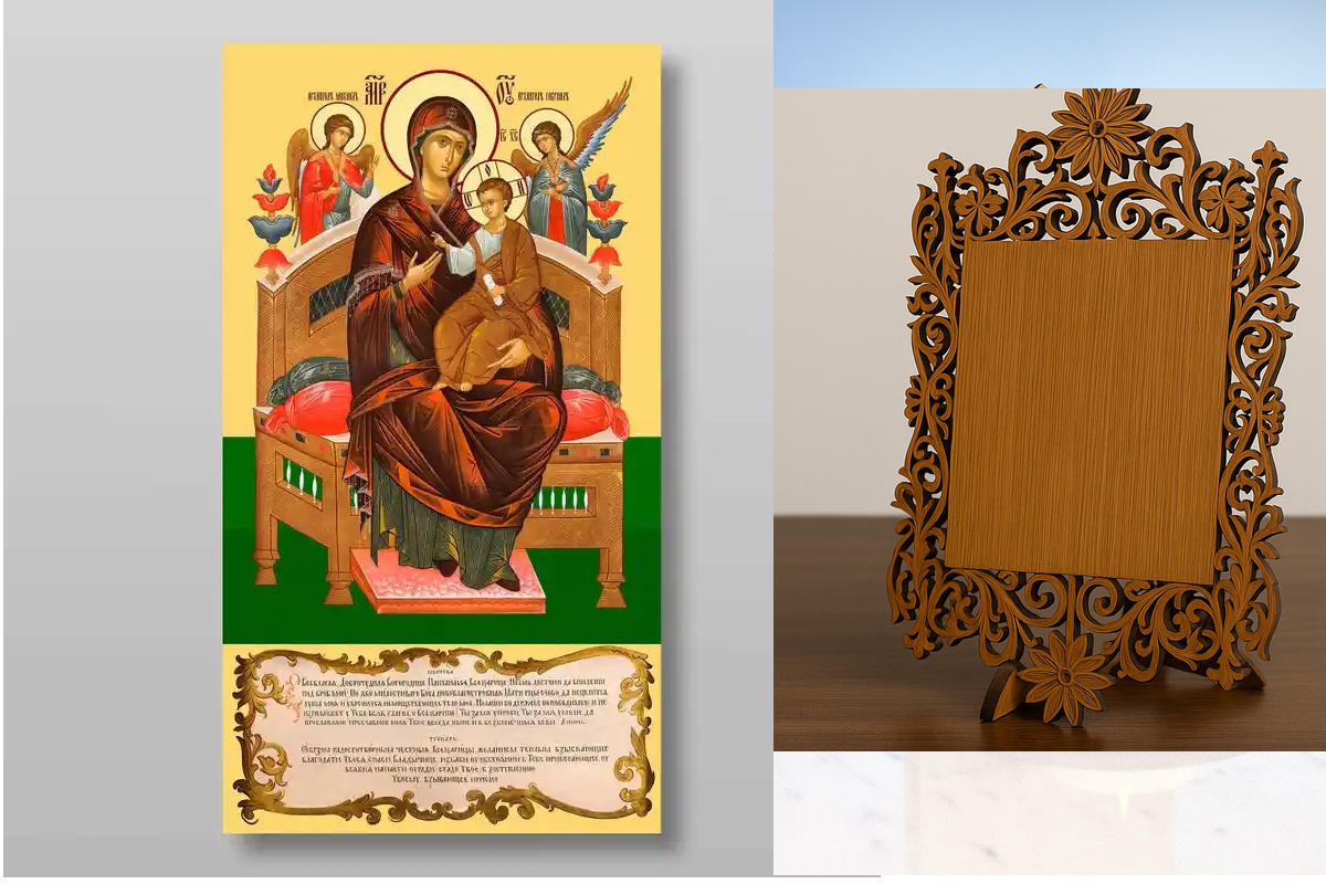 Εικόνα Ορθοδοξίας Δαντέλα μαζι με  Βάση σε  8 χρώματα με περίγραμμα χρυσό σε ξύλο Plywood (Πλακάζ)   με  βάση The Mother of God Queen of All, Pantanassa Χειροποίητη Ελληνορθόδοξη , Κρεμαστή πλάκα βυζαντινής τέχνης, χριστιανική τέχνη Διάσταση 50x40 cm (19,