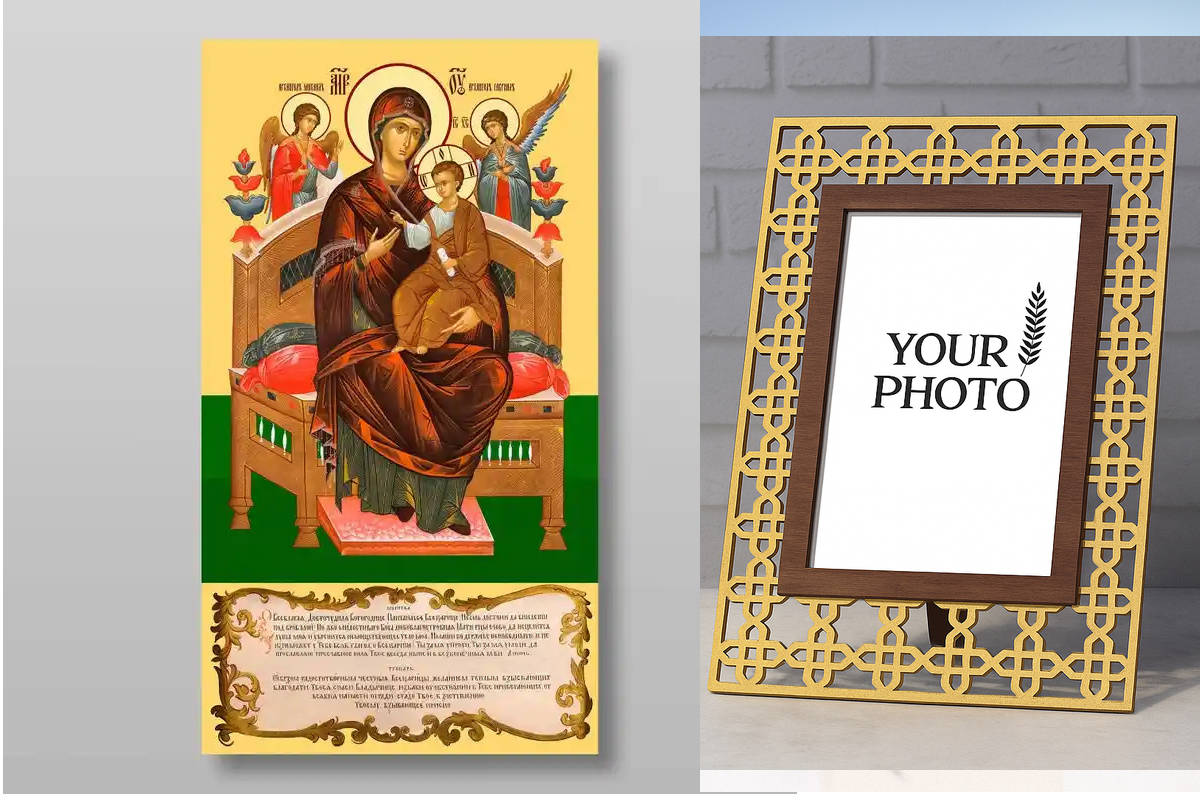 Σετ 2 τεμαχίων – Εικόνα Ορθοδοξίας Πολυτελείας  με  σχεδιο Σταυρούς μαζι με  Βάση σε  8 χρώματα με περίγραμμα χρυσό σε ξύλο Plywood (Πλακάζ)   με  βάση The Mother of God Queen of All, Pantanassa Χειροποίητη Ελληνορθόδοξη , Κρεμαστή πλάκα βυζαντινής τέχνης