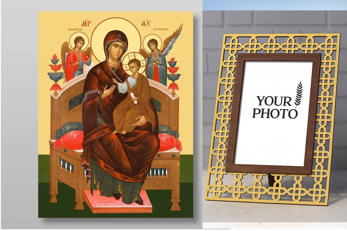 Εικόνα Ορθοδοξίας Πολυτελείας  με  σχεδιο Σταυρούς μαζι με  Βάση σε  8 χρώματα με περίγραμμα χρυσό σε ξύλο Plywood (Πλακάζ)   με  βάση The Mother of God Queen of All, Pantanassa Χειροποίητη Ελληνορθόδοξη , Κρεμαστή πλάκα βυζαντινής τέχνης, χριστιανική τέχ