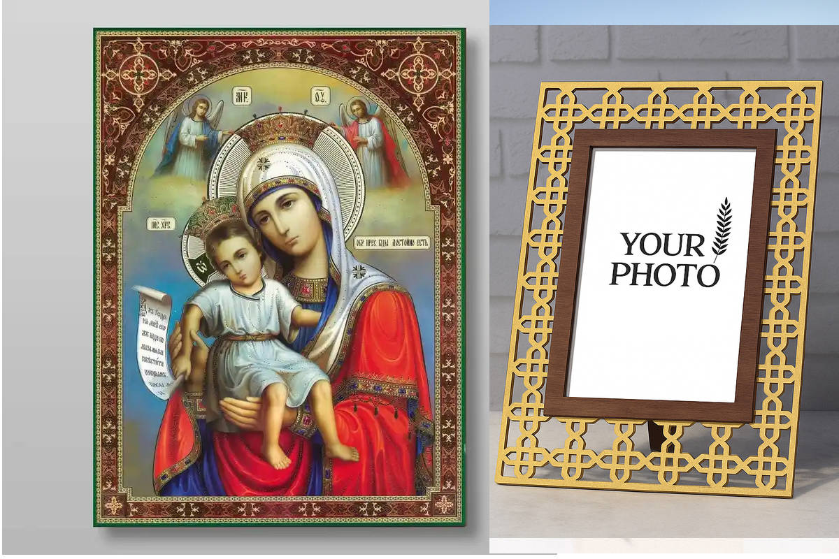 Εικόνα Ορθοδοξίας Πολυτελείας  με  σχεδιο Σταυρούς μαζι με  Βάση σε  8 χρώματα με περίγραμμα χρυσό σε ξύλο Plywood (Πλακάζ)   με  βάση Εικόνα της Μητέρας του Θεού It is Truly Meet Χειροποίητη Ελληνορθόδοξη , Κρεμαστή πλάκα βυζαντινής τέχνης, χριστιανική τ