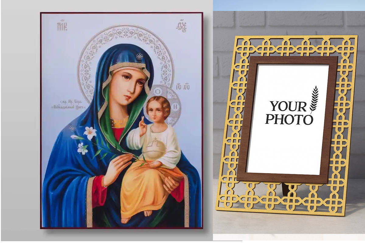 Εικόνα Ορθοδοξίας Πολυτελείας  με  σχεδιο Σταυρούς μαζι με  Βάση σε  8 χρώματα με περίγραμμα χρυσό σε ξύλο Plywood (Πλακάζ)   με  βάση Unfading Flower Icon of the Mother of God Χειροποίητη Ελληνορθόδοξη , Κρεμαστή πλάκα βυζαντινής τέχνης, χριστιανική τέχν