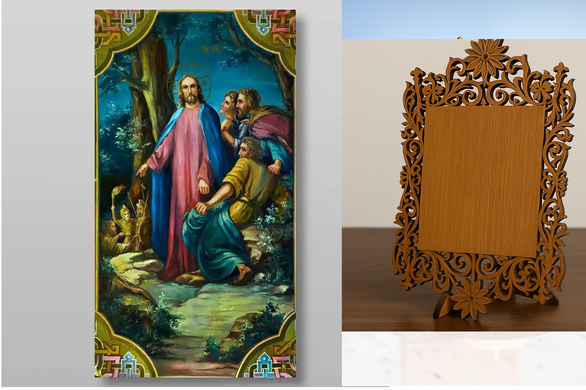Εικόνα Ορθοδοξίας Δαντέλα μαζι με  Βάση σε  8 χρώματα με περίγραμμα χρυσό σε ξύλο Plywood (Πλακάζ)   με  βάση Στον Κήπο της Γεθσημανή Χειροποίητη Ελληνορθόδοξη , Κρεμαστή πλάκα βυζαντινής τέχνης, χριστιανική τέχνη Διάσταση 40x30 cm (15,8 x 11,8 ίντσες) IN