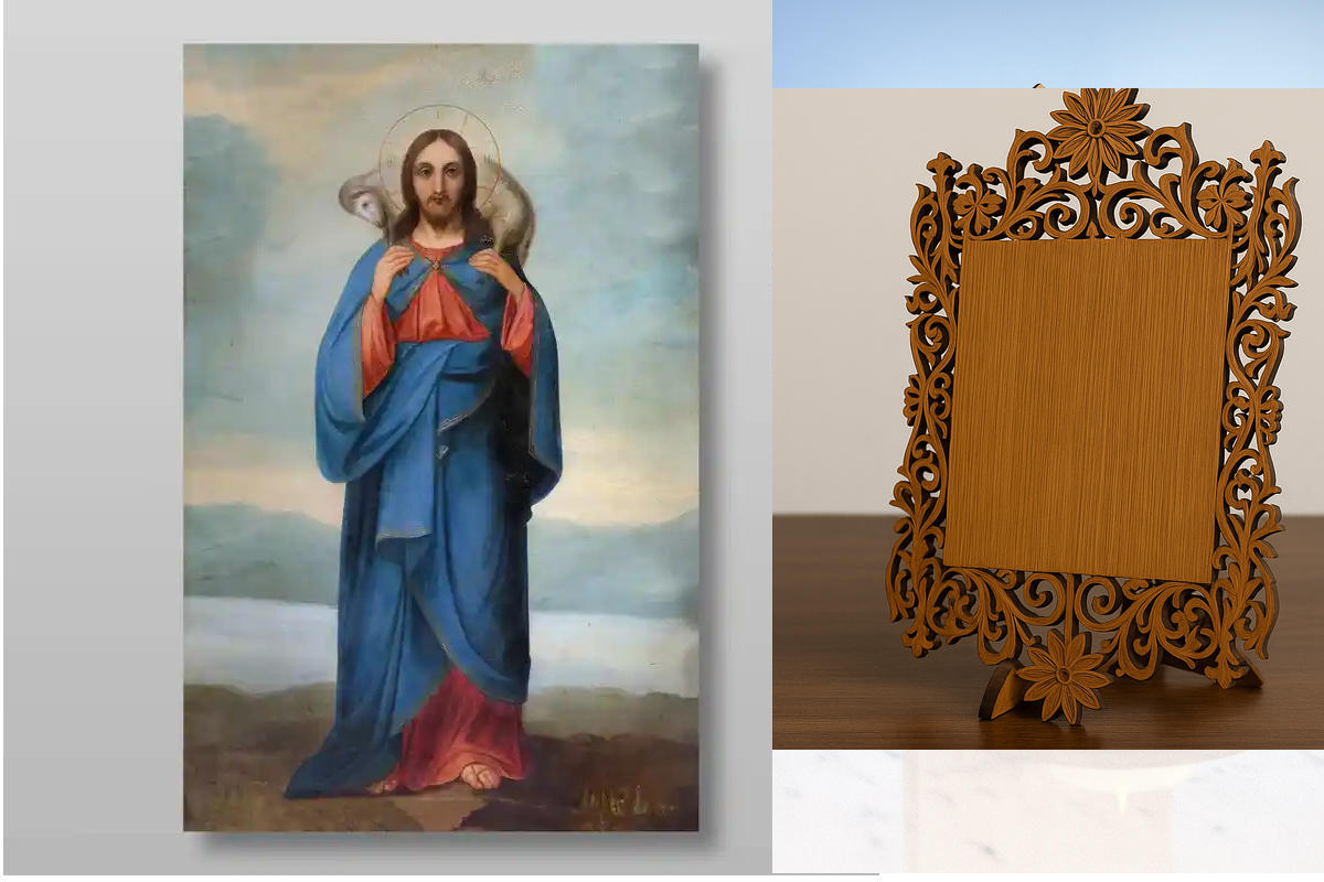 Εικόνα Ορθοδοξίας Δαντέλα μαζι με  Βάση σε  8 χρώματα με περίγραμμα χρυσό σε ξύλο Plywood (Πλακάζ)   με  βάση Good Shepherd για  ορθόδοξων πινάκων.Χειροποίητη Ελληνορθόδοξη , Κρεμαστή πλάκα βυζαντινής τέχνης, χριστιανική τέχνη Διάσταση 10x7 cm (3,9 x 2,8