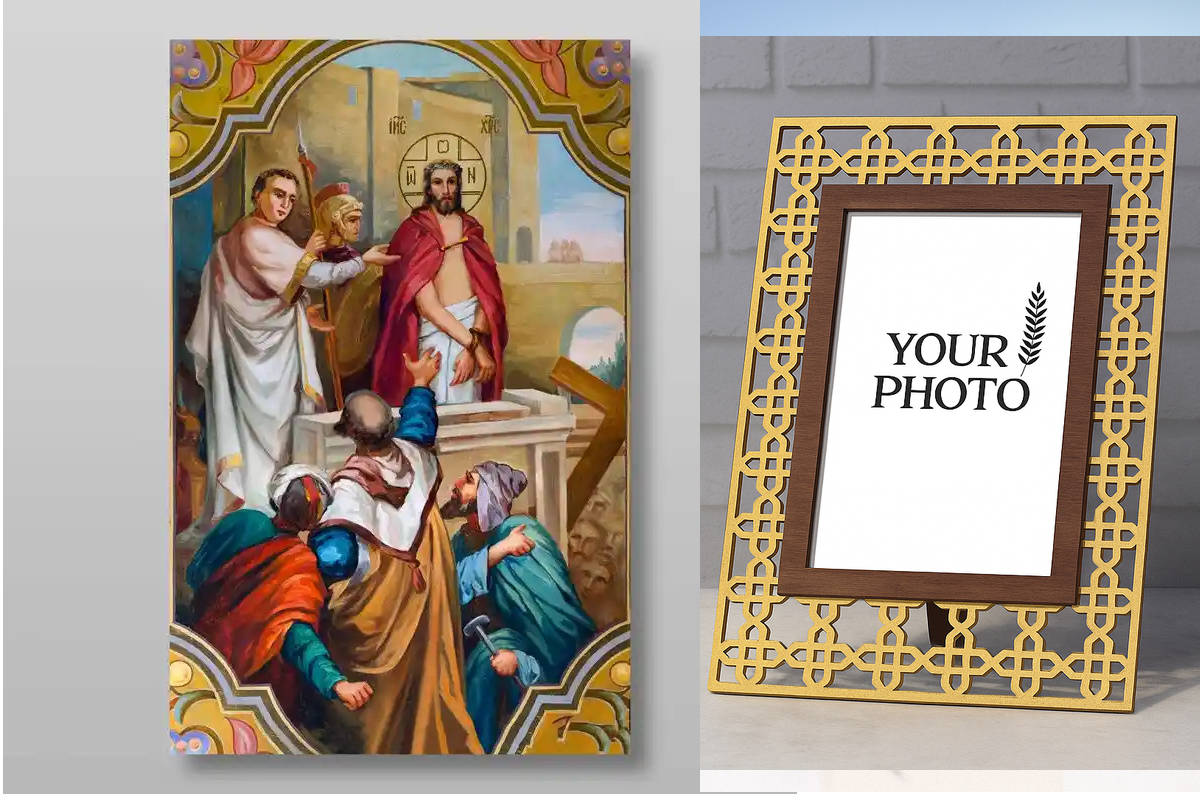 Εικόνα Ορθοδοξίας Πολυτελείας  με  σχεδιο Σταυρούς μαζι με  Βάση σε  8 χρώματα με περίγραμμα χρυσό σε ξύλο Plywood (Πλακάζ)   με  βάση Ιδού, ο άνθρωπος κατεβάζει το για την  ορθόδοξων πινάκων.Χειροποίητη Ελληνορθόδοξη , Κρεμαστή πλάκα βυζαντινής τέχνης, χ