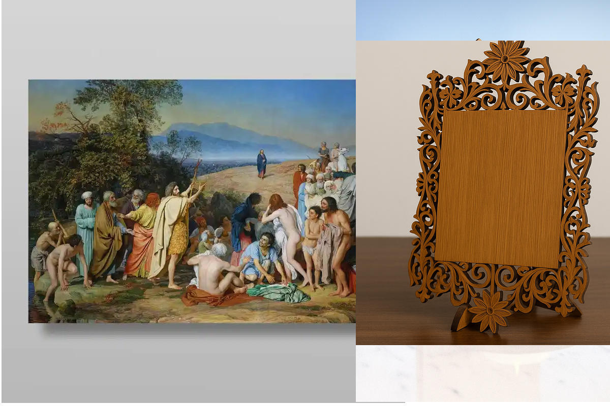 Εικόνα Ορθοδοξίας Δαντέλα μαζι με  Βάση σε  8 χρώματα με περίγραμμα χρυσό σε ξύλο Plywood (Πλακάζ)   με  βάση Η εμφάνιση του Χριστού στους ανθρώπους Χειροποίητη Ελληνορθόδοξη , Κρεμαστή πλάκα βυζαντινής τέχνης, χριστιανική τέχνη Διάσταση 50x40 cm (19,7 x