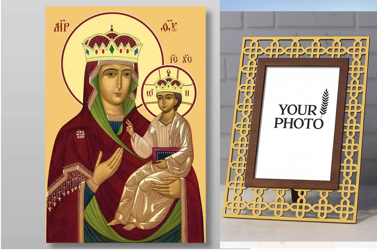 Εικόνα Ορθοδοξίας Πολυτελείας  με  σχεδιο Σταυρούς μαζι με  Βάση σε  8 χρώματα με περίγραμμα χρυσό σε ξύλο Plywood (Πλακάζ)   με  βάση Krupetskaya Εικόνα της Μητέρας του Θεού Χειροποίητη Ελληνορθόδοξη , Κρεμαστή πλάκα βυζαντινής τέχνης, χριστιανική τέχνη