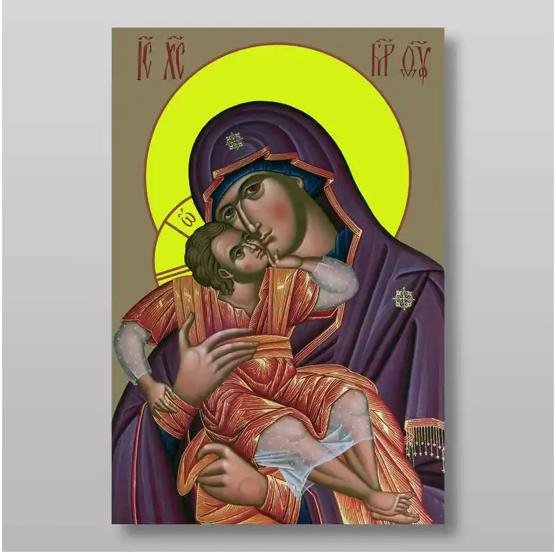 Εικόνα Ορθοδοξίας με περίγραμμα χρυσό σε ξύλο Φλαμουρίας  με  βάση Εικόνα της Θεοτόκου Χειροποίητη Ελληνορθόδοξη , Κρεμαστή πλάκα βυζαντινής τέχνης, χριστιανική τέχνη Διάσταση 10x7 cm (3,9 x 2,8 ίντσες) INTRAEK-71133