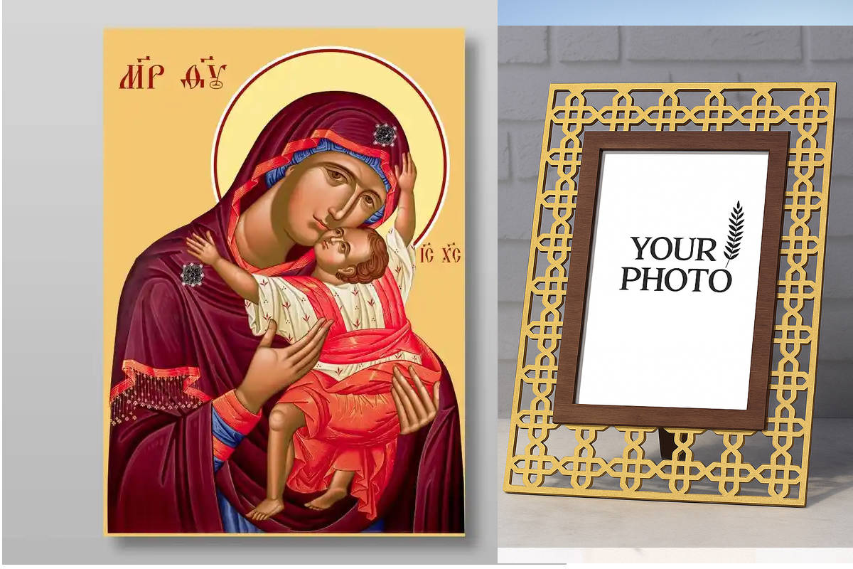 Εικόνα Ορθοδοξίας Πολυτελείας  με  σχεδιο Σταυρούς μαζι με  Βάση σε  8 χρώματα με περίγραμμα χρυσό σε ξύλο Plywood (Πλακάζ)   με  βάση Εικόνα της Θεοτόκου Χειροποίητη Ελληνορθόδοξη , Κρεμαστή πλάκα βυζαντινής τέχνης, χριστιανική τέχνη Διάσταση 40x30 cm (1