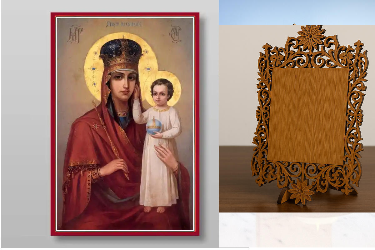 Εικόνα Ορθοδοξίας Δαντέλα μαζι με  Βάση σε  8 χρώματα με περίγραμμα χρυσό σε ξύλο Plywood (Πλακάζ)   με  βάση Δείτε το My Humility Icon of the Mother of God Χειροποίητη Ελληνορθόδοξη , Κρεμαστή πλάκα βυζαντινής τέχνης, χριστιανική τέχνη Διάσταση 40x30 cm