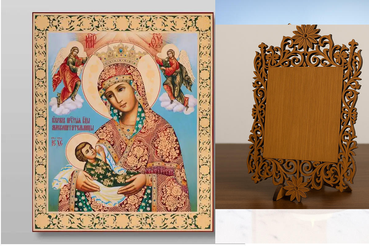 Εικόνα Ορθοδοξίας Δαντέλα μαζι με  Βάση σε  8 χρώματα με περίγραμμα χρυσό σε ξύλο Plywood (Πλακάζ)   με  βάση Θηλαστικό εικονίδιο της Μητέρας του Θεού Χειροποίητη Ελληνορθόδοξη , Κρεμαστή πλάκα βυζαντινής τέχνης, χριστιανική τέχνη Διάσταση 10x7 cm (3,9 x