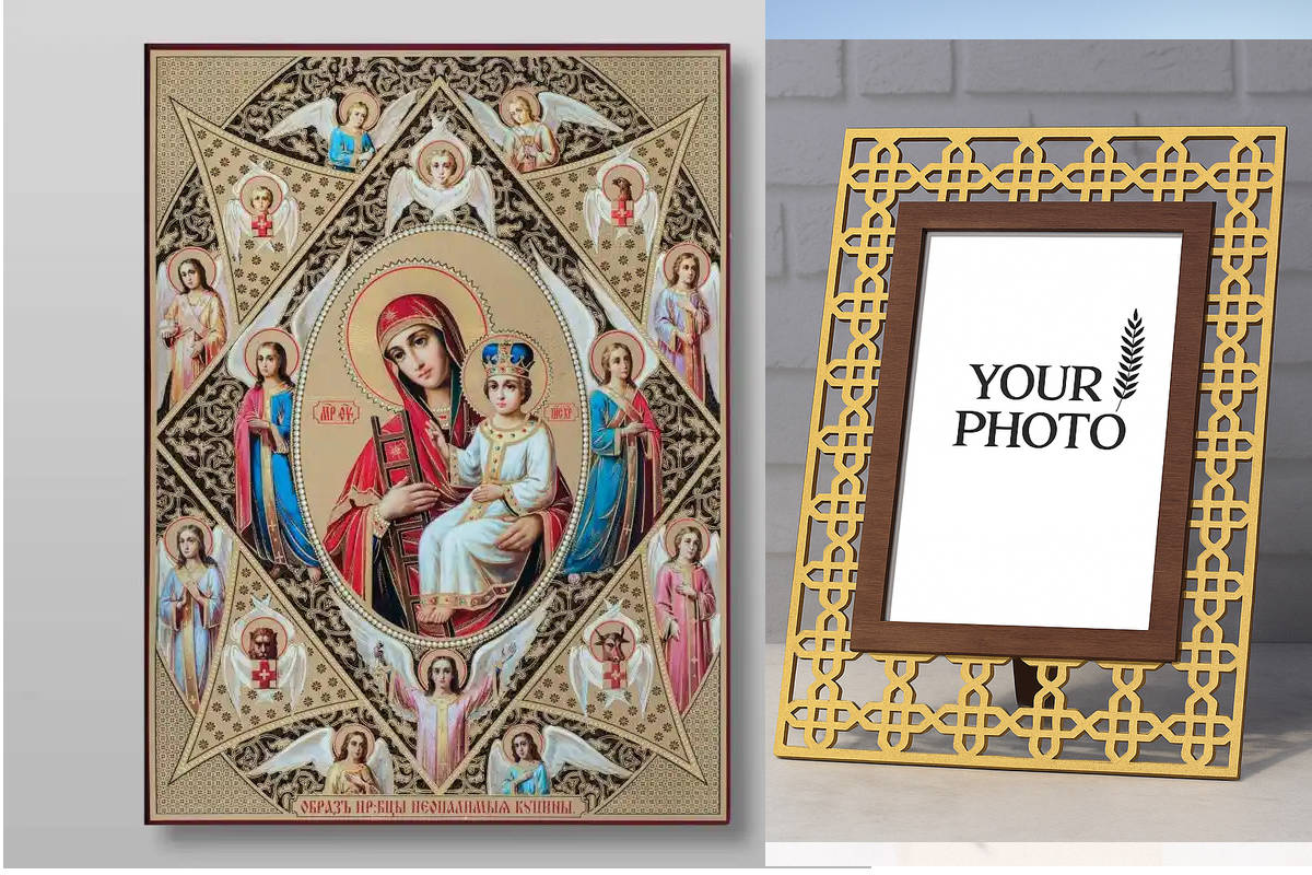 Σετ 2 τεμαχίων – Εικόνα Ορθοδοξίας Πολυτελείας  με  σχεδιο Σταυρούς μαζι με  Βάση σε  8 χρώματα με περίγραμμα χρυσό σε ξύλο Plywood (Πλακάζ)   με  βάση Το Burning Bush Icon of the Mother of God Χειροποίητη Ελληνορθόδοξη , Κρεμαστή πλάκα βυζαντινής τέχνης,