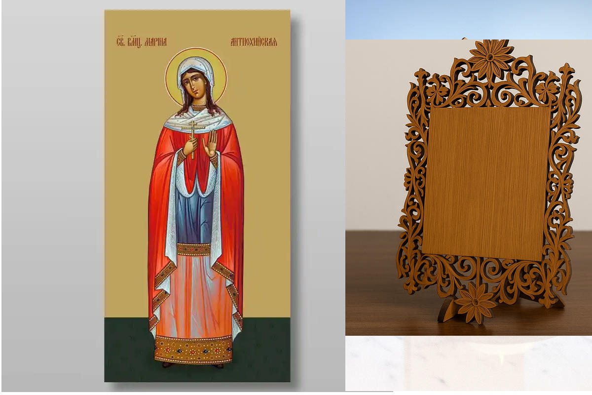 Εικόνα Ορθοδοξίας Δαντέλα μαζι με  Βάση σε  8 χρώματα με περίγραμμα χρυσό σε ξύλο Plywood (Πλακάζ)   με  βάση Αγίας Μαρίνας Χειροποίητη Ελληνορθόδοξη , Κρεμαστή πλάκα βυζαντινής τέχνης, χριστιανική τέχνη Διάσταση 50x40 cm (19,7 x 15,8 ίντσες) INTRAEKkadro
