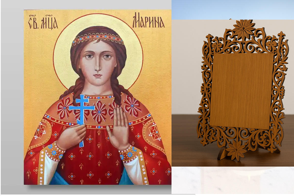 Σετ 2 τεμαχίων – Εικόνα Ορθοδοξίας Δαντέλα μαζι με  Βάση σε  8 χρώματα με περίγραμμα χρυσό σε ξύλο Plywood (Πλακάζ)   με  βάση Αγίας Μαρίνας Χειροποίητη Ελληνορθόδοξη , Κρεμαστή πλάκα βυζαντινής τέχνης, χριστιανική τέχνη Διάσταση 26x20 cm (10,2 x 7,9 ίντσ