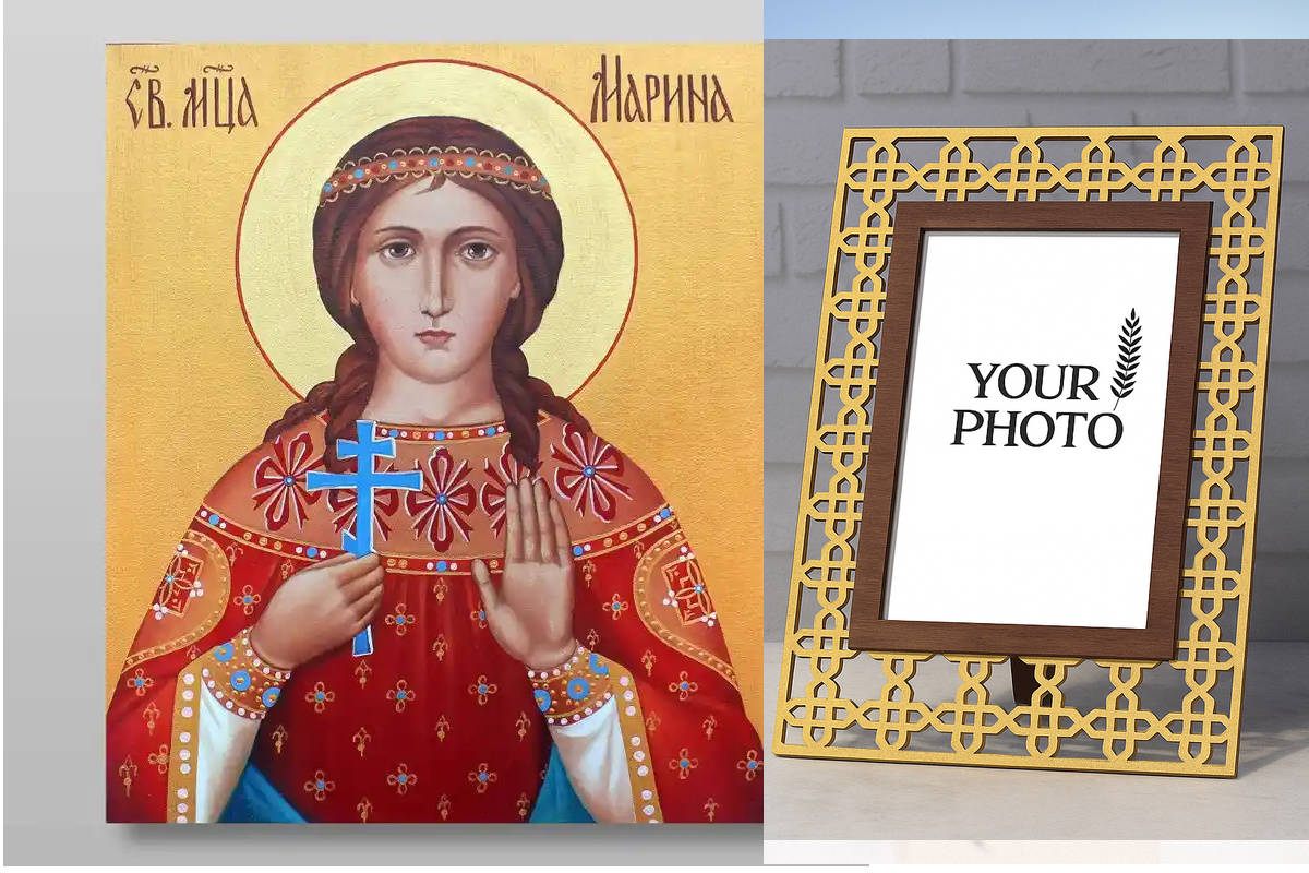 Εικόνα Ορθοδοξίας Πολυτελείας  με  σχεδιο Σταυρούς μαζι με  Βάση σε  8 χρώματα με περίγραμμα χρυσό σε ξύλο Plywood (Πλακάζ)   με  βάση Αγίας Μαρίνας Χειροποίητη Ελληνορθόδοξη , Κρεμαστή πλάκα βυζαντινής τέχνης, χριστιανική τέχνη Διάσταση 40x30 cm (15,8 x