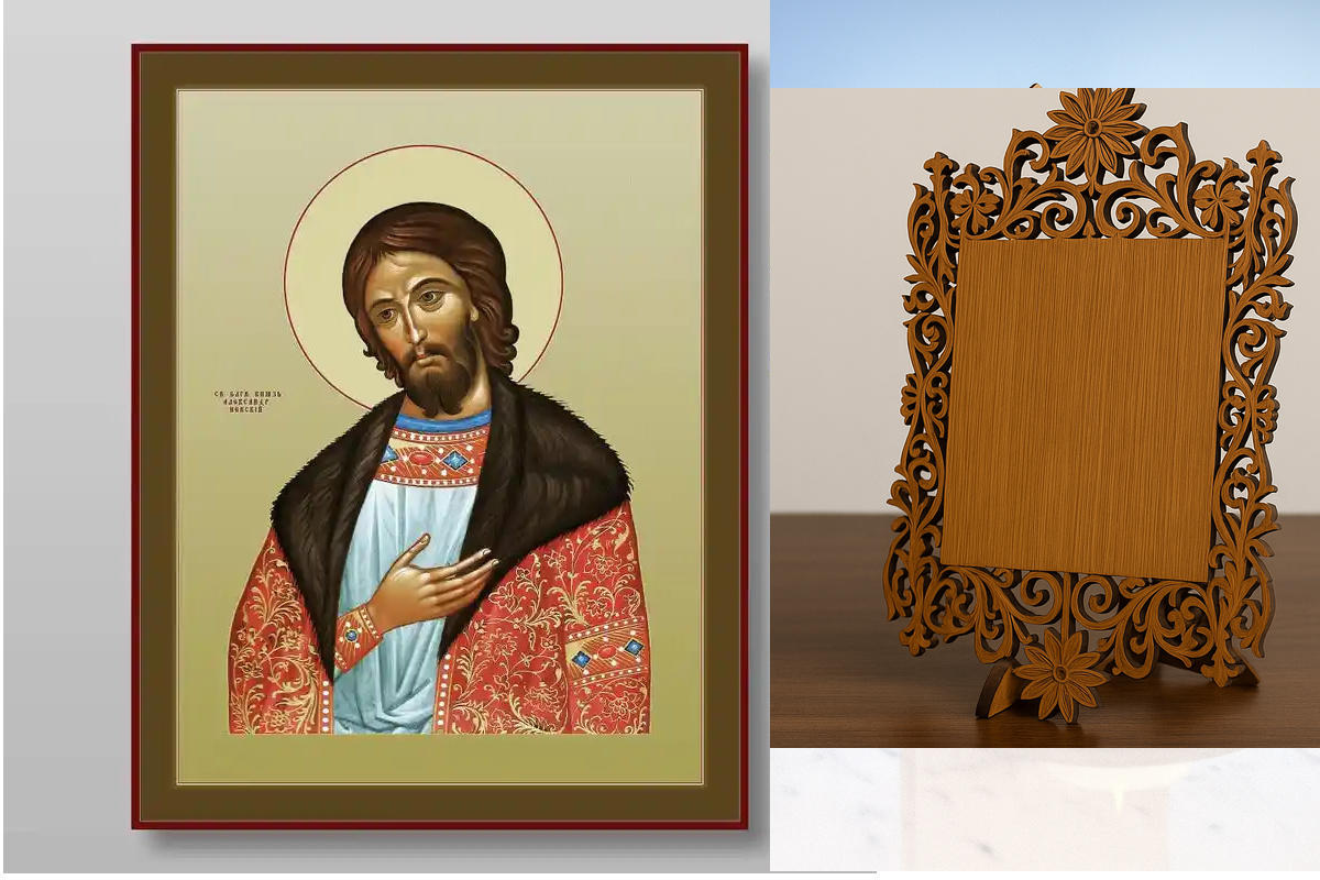 Εικόνα Ορθοδοξίας Δαντέλα μαζι με  Βάση σε  8 χρώματα με περίγραμμα χρυσό σε ξύλο Plywood (Πλακάζ)   με  βάση Alexander Nevsky holy noble prince Χειροποίητη Ελληνορθόδοξη , Κρεμαστή πλάκα βυζαντινής τέχνης, χριστιανική τέχνη Διάσταση 10x7 cm (3,9 x 2,8 ίν