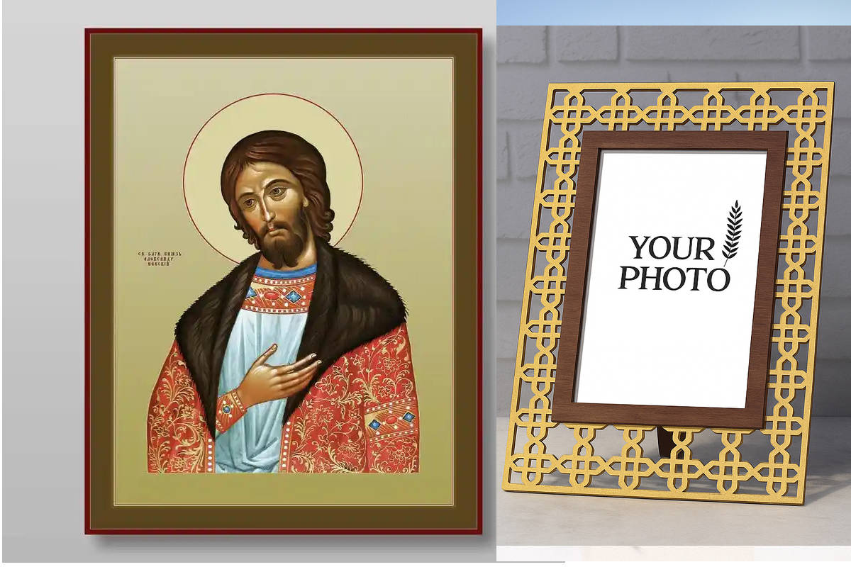 Εικόνα Ορθοδοξίας Πολυτελείας  με  σχεδιο Σταυρούς μαζι με  Βάση σε  8 χρώματα με περίγραμμα χρυσό σε ξύλο Plywood (Πλακάζ)   με  βάση Alexander Nevsky holy noble prince Χειροποίητη Ελληνορθόδοξη , Κρεμαστή πλάκα βυζαντινής τέχνης, χριστιανική τέχνη Διάστ