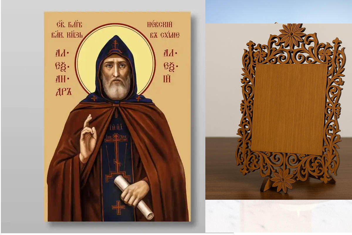 Εικόνα Ορθοδοξίας Δαντέλα μαζι με  Βάση σε  8 χρώματα με περίγραμμα χρυσό σε ξύλο Plywood (Πλακάζ)   με  βάση Alexander Nevsky holy noble prince Χειροποίητη Ελληνορθόδοξη , Κρεμαστή πλάκα βυζαντινής τέχνης, χριστιανική τέχνη Διάσταση 10x7 cm (3,9 x 2,8 ίν