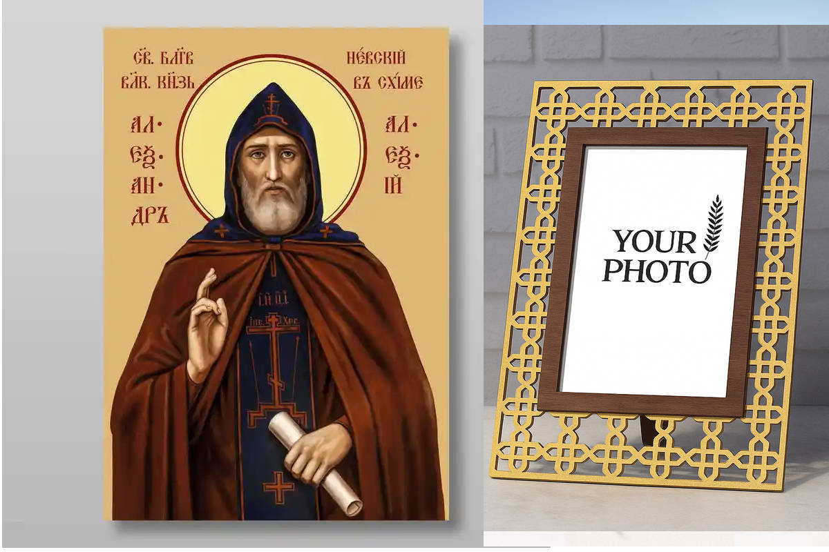 Σετ 2 τεμαχίων – Εικόνα Ορθοδοξίας Πολυτελείας  με  σχεδιο Σταυρούς μαζι με  Βάση σε  8 χρώματα με περίγραμμα χρυσό σε ξύλο Plywood (Πλακάζ)   με  βάση Alexander Nevsky holy noble prince Χειροποίητη Ελληνορθόδοξη , Κρεμαστή πλάκα βυζαντινής τέχνης, χριστι