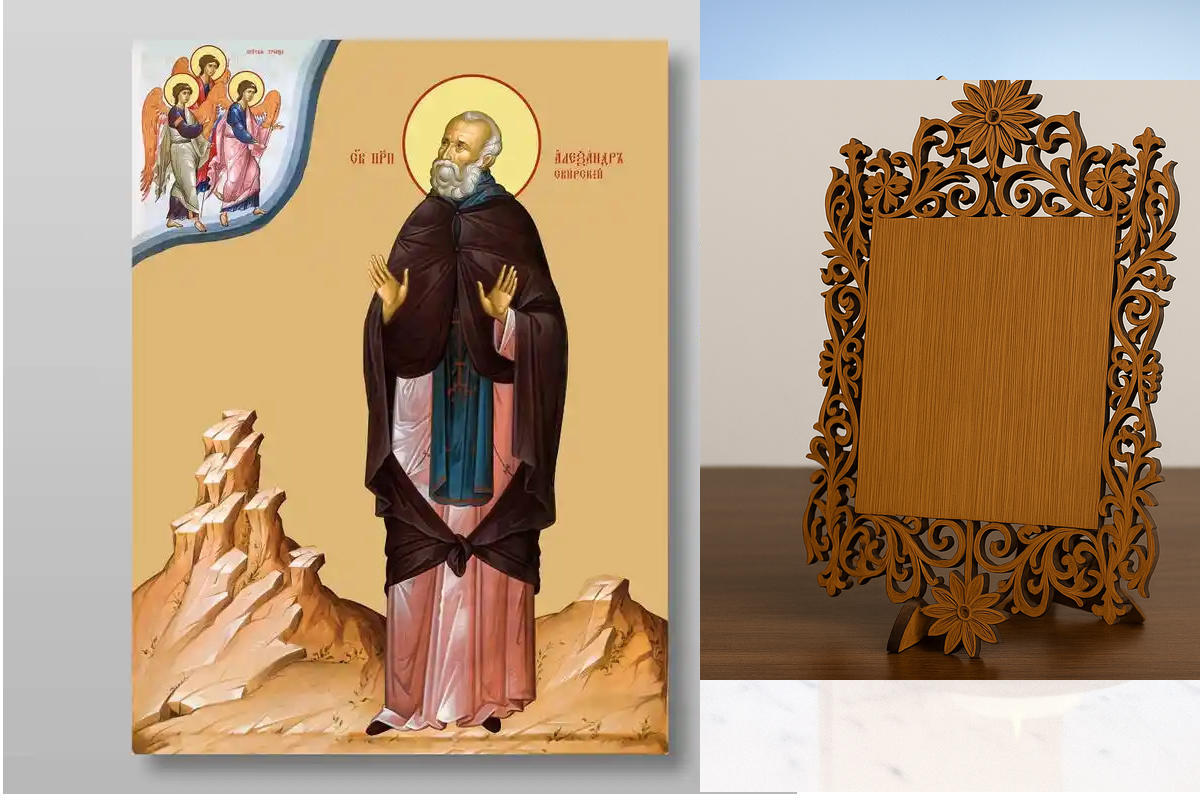 Εικόνα Ορθοδοξίας Δαντέλα μαζι με  Βάση σε  8 χρώματα με περίγραμμα χρυσό σε ξύλο Plywood (Πλακάζ)   με  βάση Alexander Svirsky Reverend Χειροποίητη Ελληνορθόδοξη , Κρεμαστή πλάκα βυζαντινής τέχνης, χριστιανική τέχνη Διάσταση 10x7 cm (3,9 x 2,8 ίντσες) IN