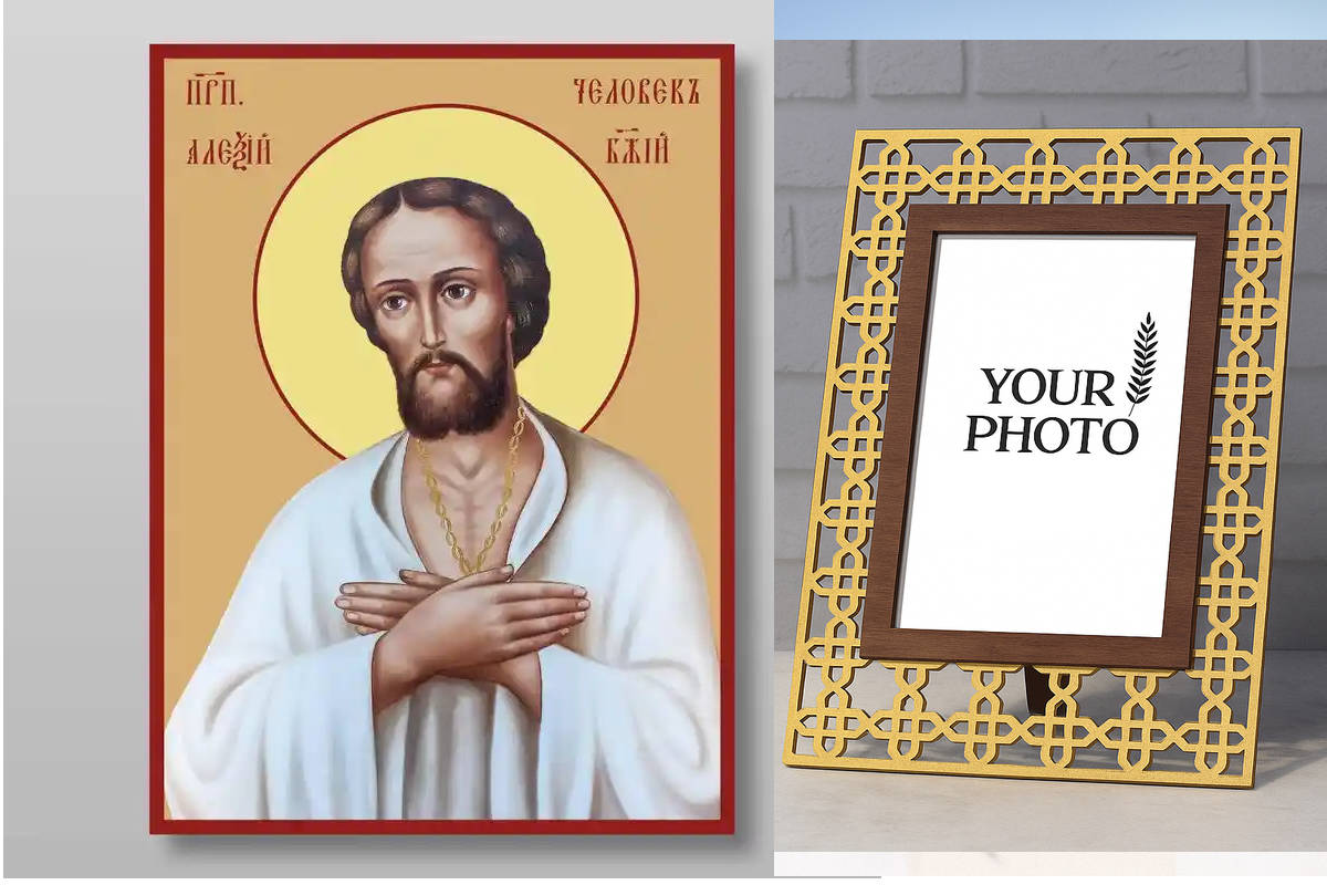 Εικόνα Ορθοδοξίας Πολυτελείας  με  σχεδιο Σταυρούς μαζι με  Βάση σε  8 χρώματα με περίγραμμα χρυσό σε ξύλο Plywood (Πλακάζ)   με  βάση Αλέξιος ο άνθρωπος του Θεού, άγιος, ευλογημένος, Χειροποίητη Ελληνορθόδοξη , Κρεμαστή πλάκα βυζαντινής τέχνης, χριστιανι