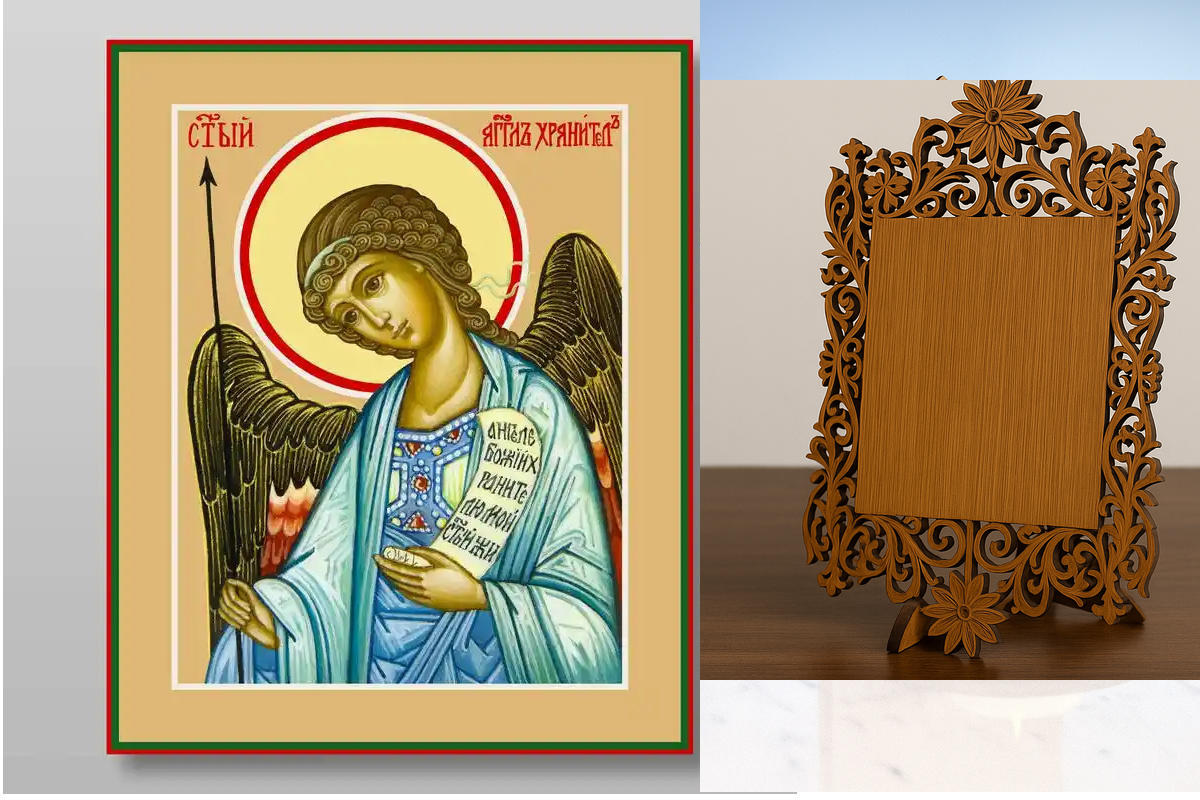 Εικόνα Ορθοδοξίας Δαντέλα μαζι με  Βάση σε  8 χρώματα με περίγραμμα χρυσό σε ξύλο Plywood (Πλακάζ)   με  βάση Guardian Angel Χειροποίητη Ελληνορθόδοξη , Κρεμαστή πλάκα βυζαντινής τέχνης, χριστιανική τέχνη Διάσταση 10x7 cm (3,9 x 2,8 ίντσες) INTRAEKkadro32
